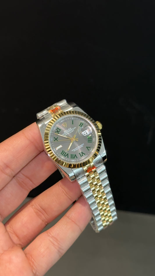 DateJust | 36mm | Gold Two Tone | Green Roman Grey Dial
