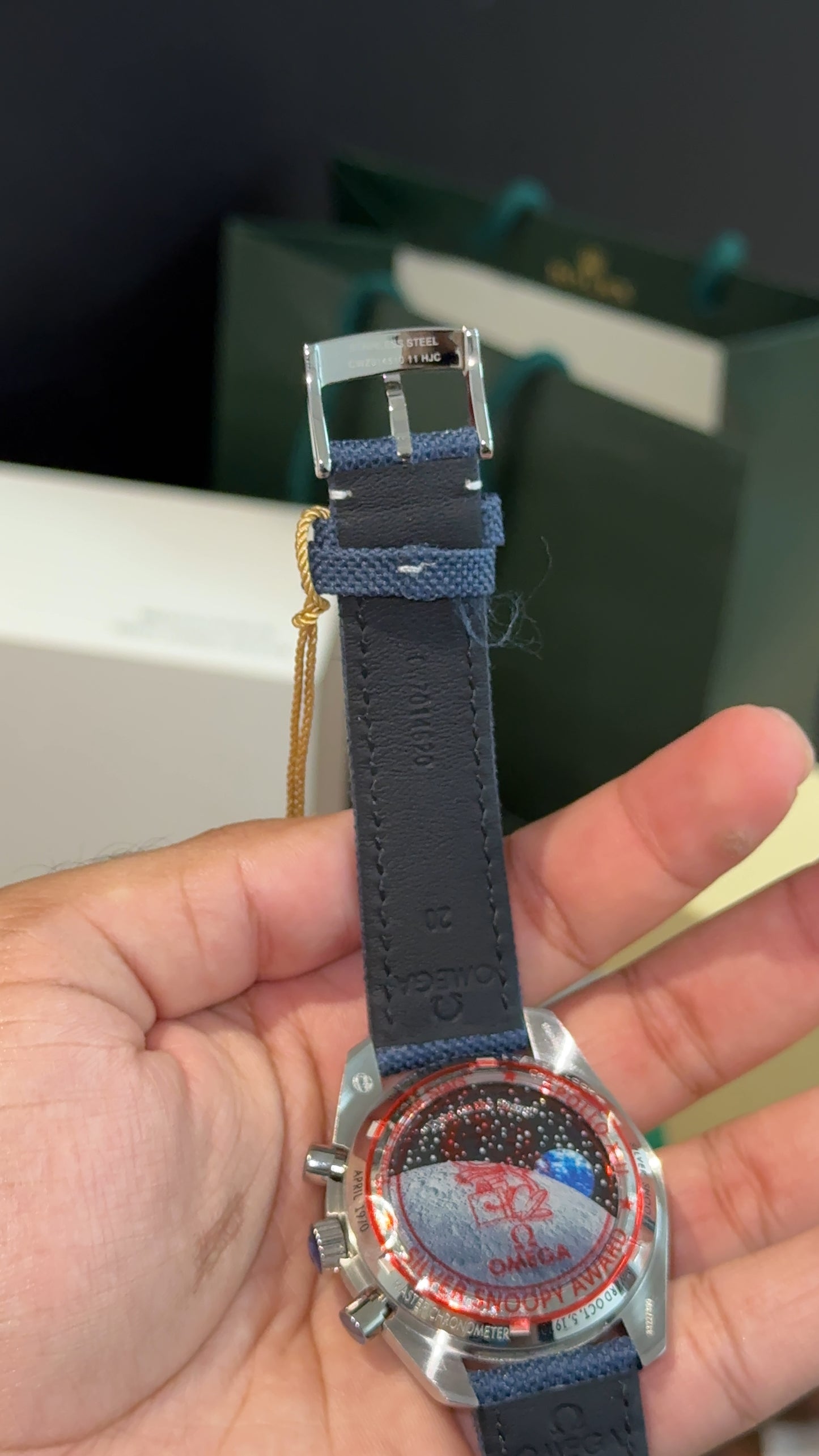 Premium Omega | Snoopy | Blue Fabric Strap | Chrono | White lDial