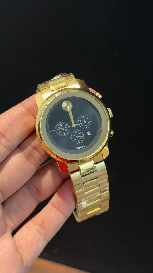 Movado | Gold Chain | Chrono | Black Dial