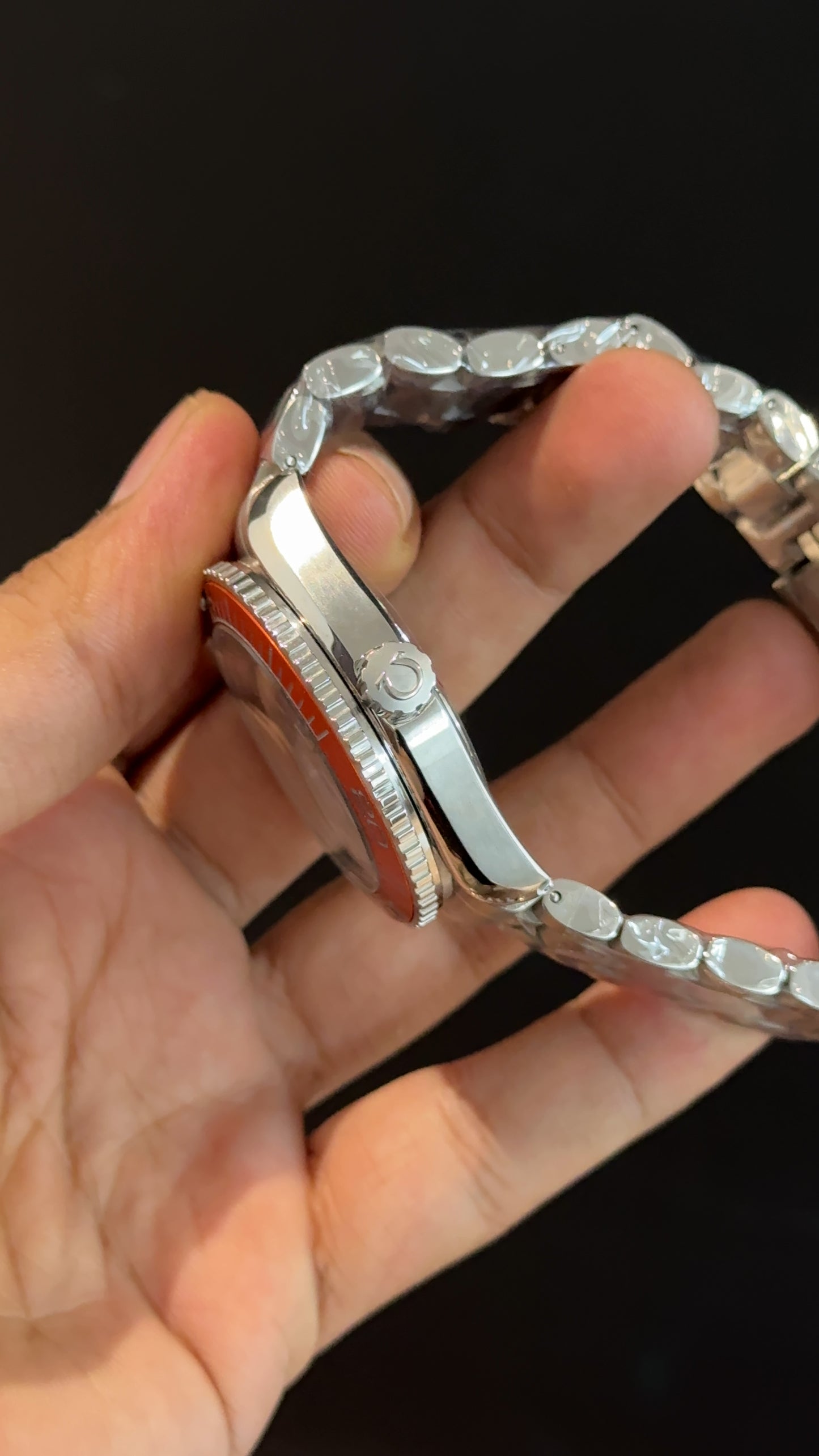 Omega Seamaster | Silver Chain | Orange Bezel | Gradient Grey Dial
