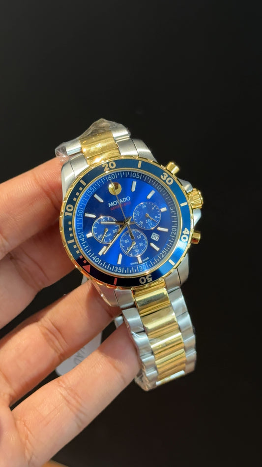Movado | Gold Two Tone | Blue Bezel | Chrono | Blue Dial