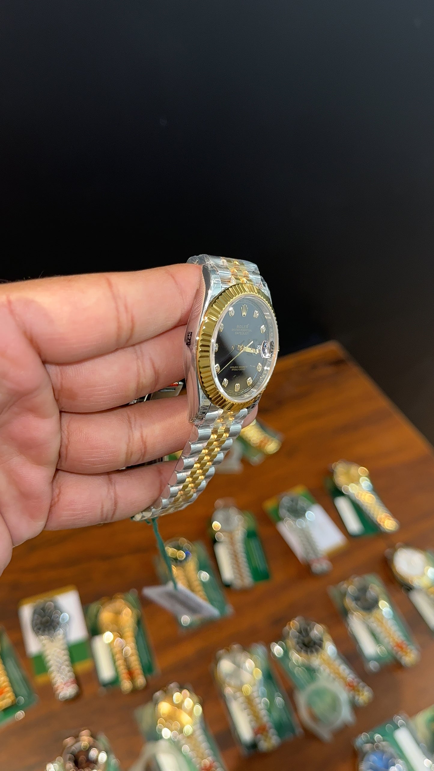 Premium Datejust | 40mm | Gold Two Tone Chain | Black Diamond Dial