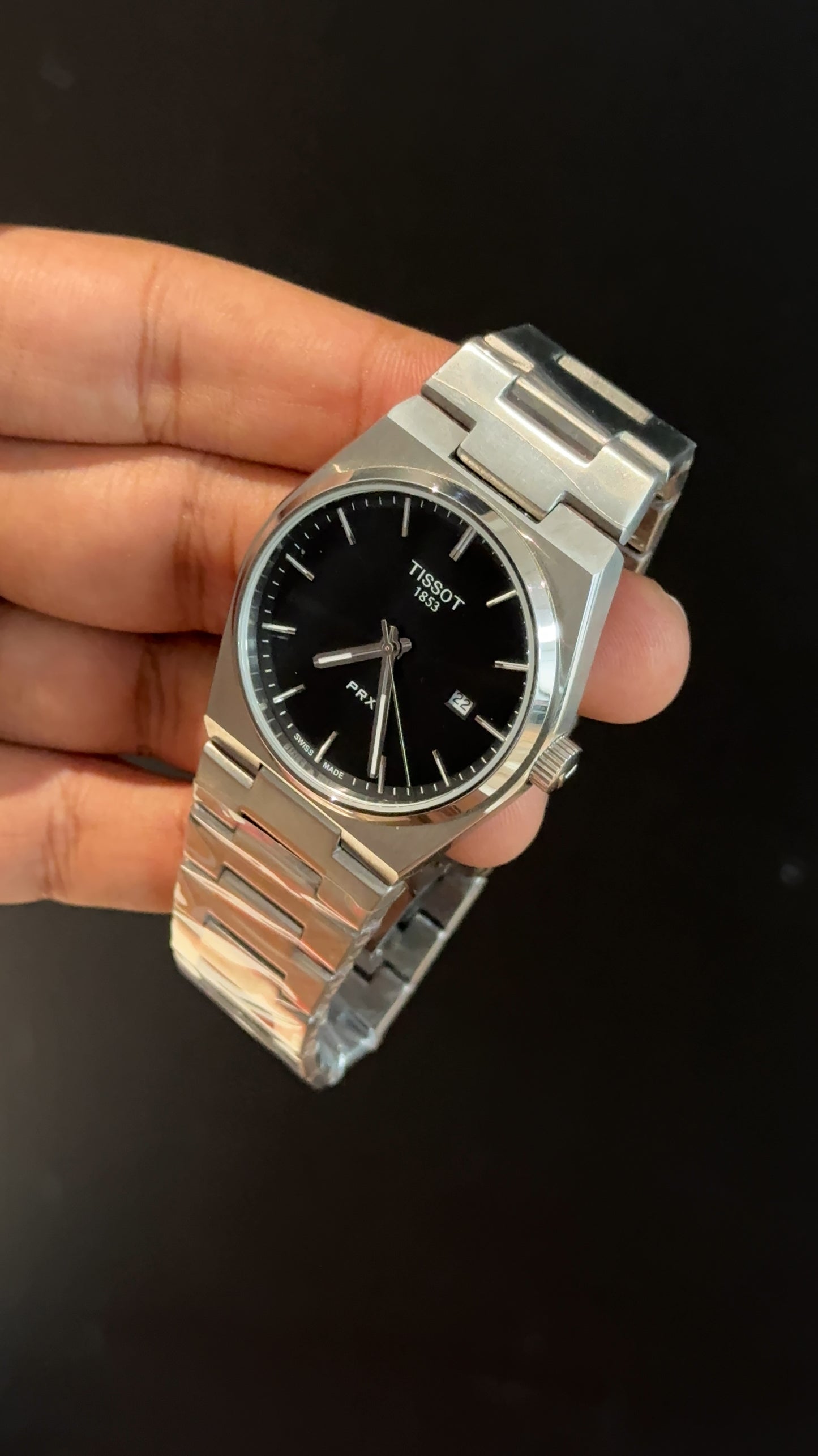 Tissot Prx | Quartz | Silver Chain | Black Plain Dial