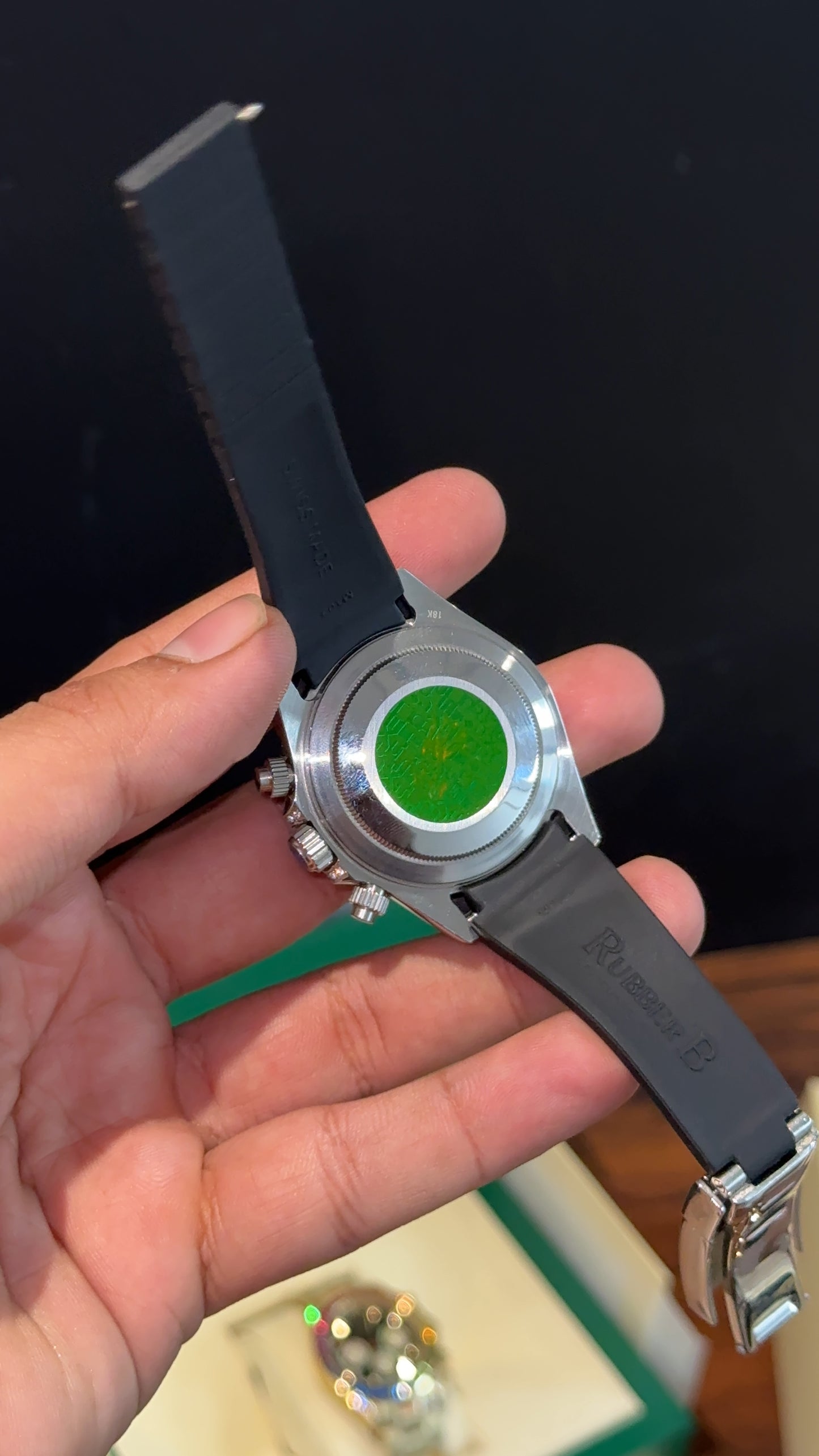 Daytona Silver | Rainbow Diamond Case | Black Pvc Strap | Diamond Digit | Chrono | Black Dial