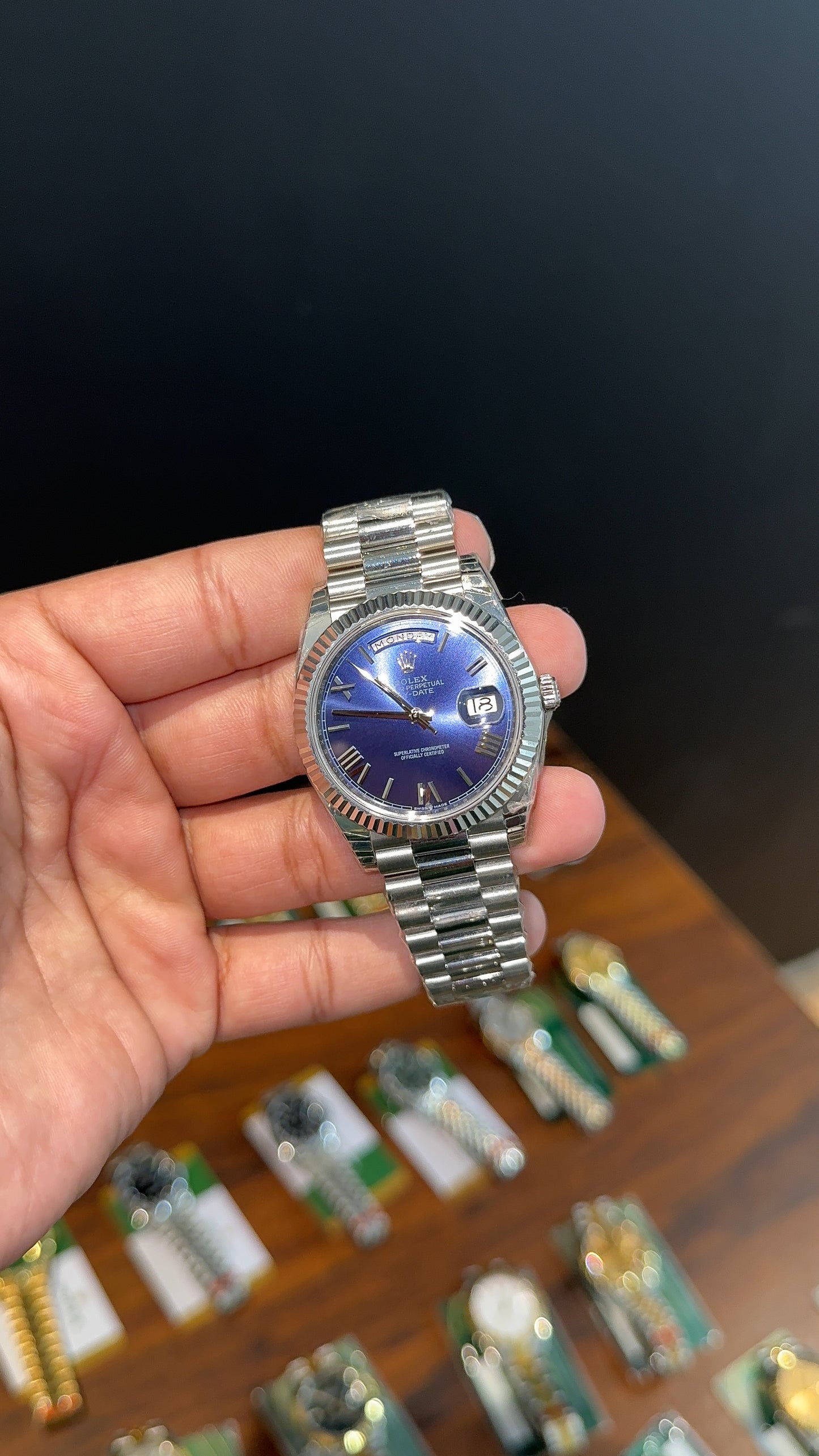 Premium Daydate | 40mm | Silver Chain | Blueish Dial
