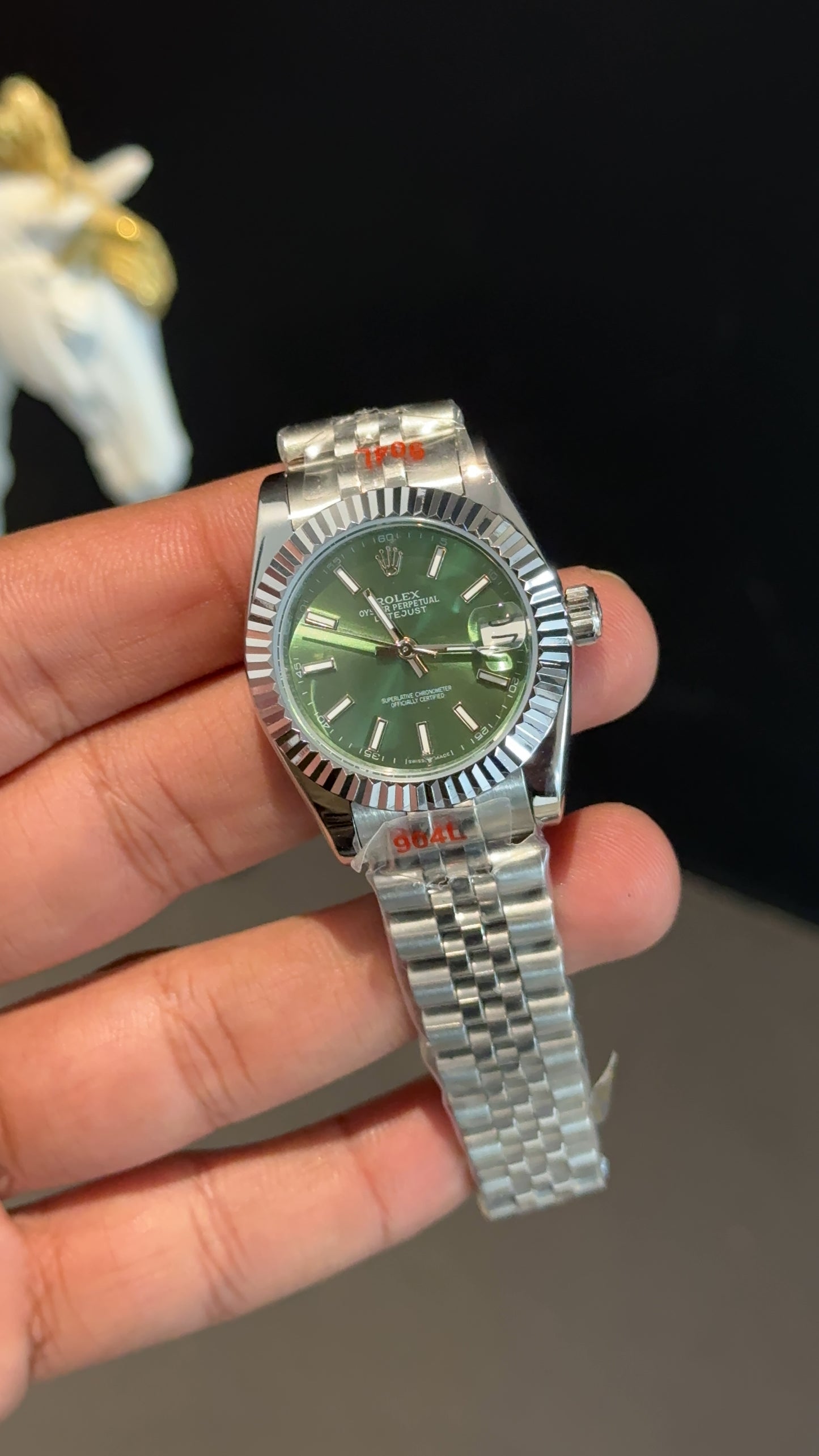 Datejust 27mm | Silver Jubilee Chain | Green Dial