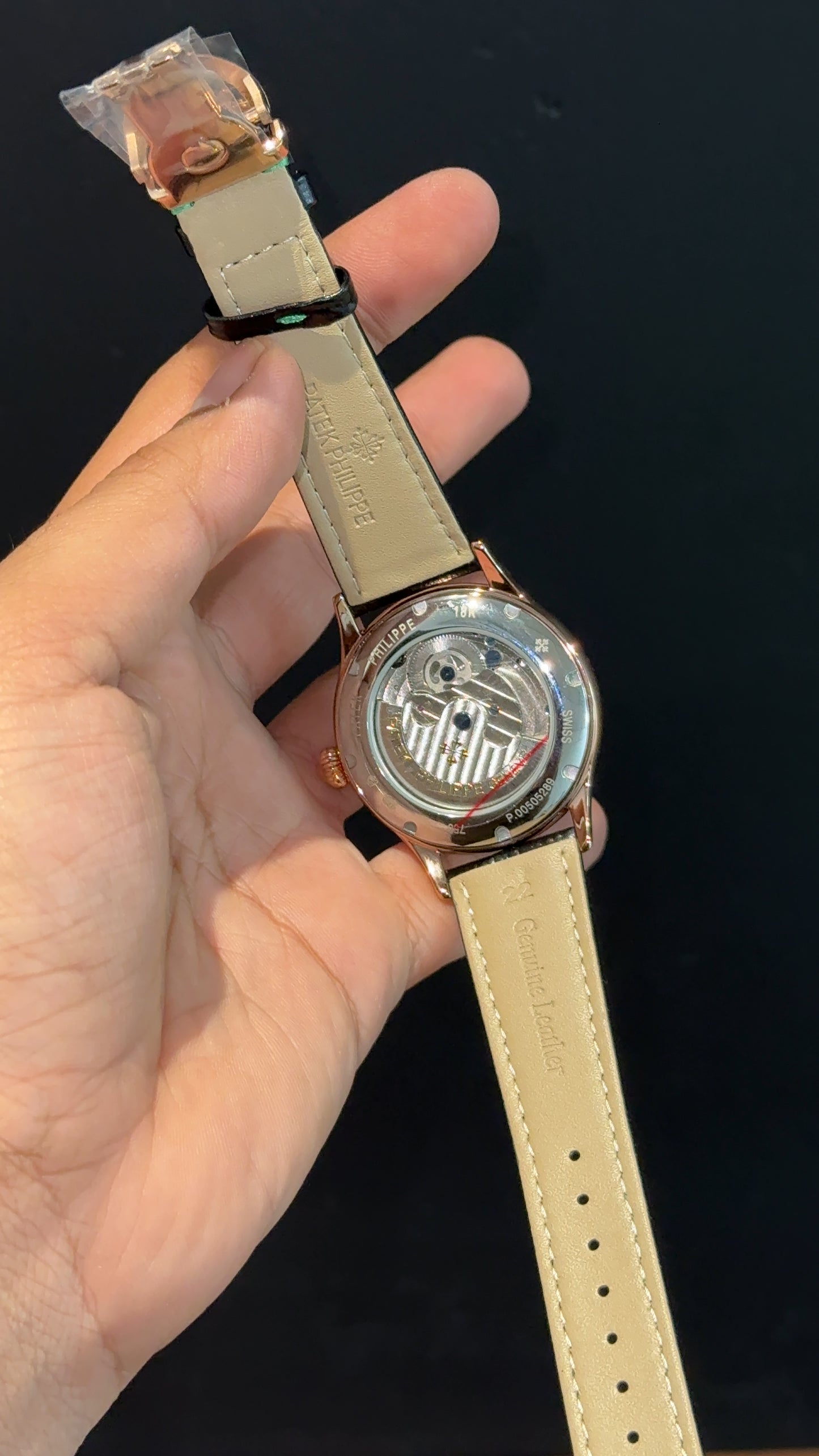 Patek Auto | Rose | Black Leather Strap | Pendulum | Gradient Green Dial