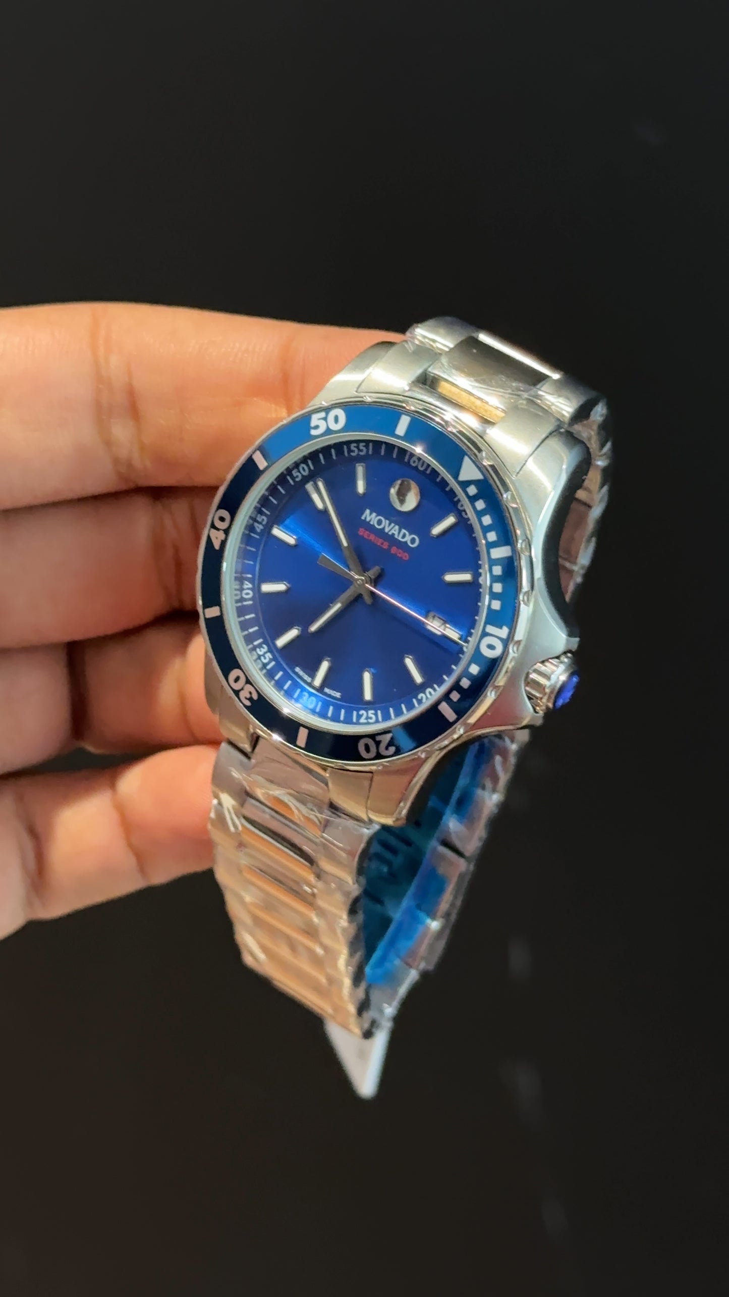 Movado | Silver Chain | Blue Plain Dial
