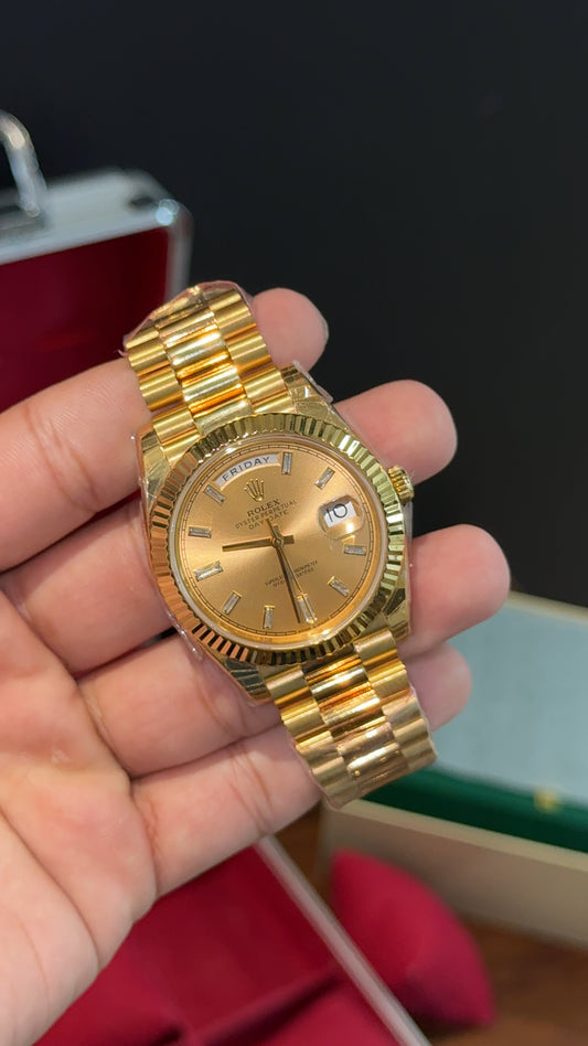 Premium Daydate | Gold Chain | Gold Dial