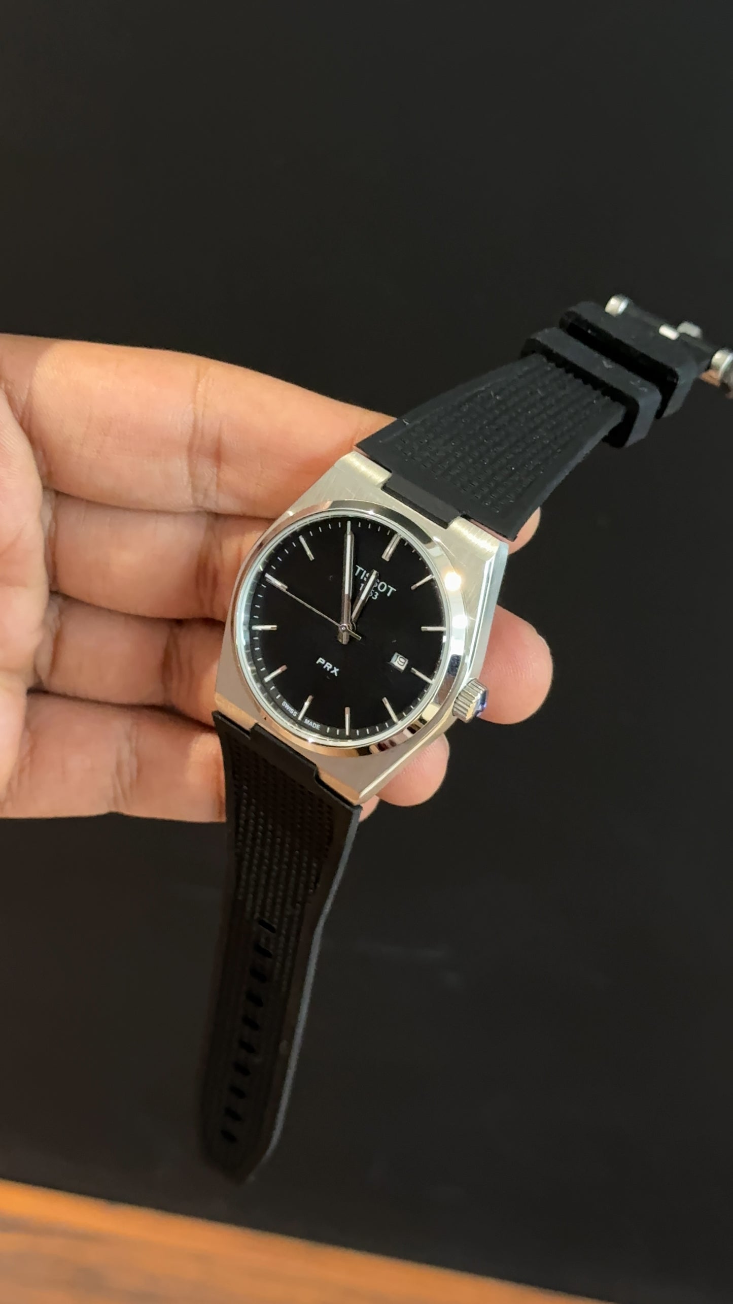 Tissot Prx | Silver Case | Black Silcone Strap | Black Dial