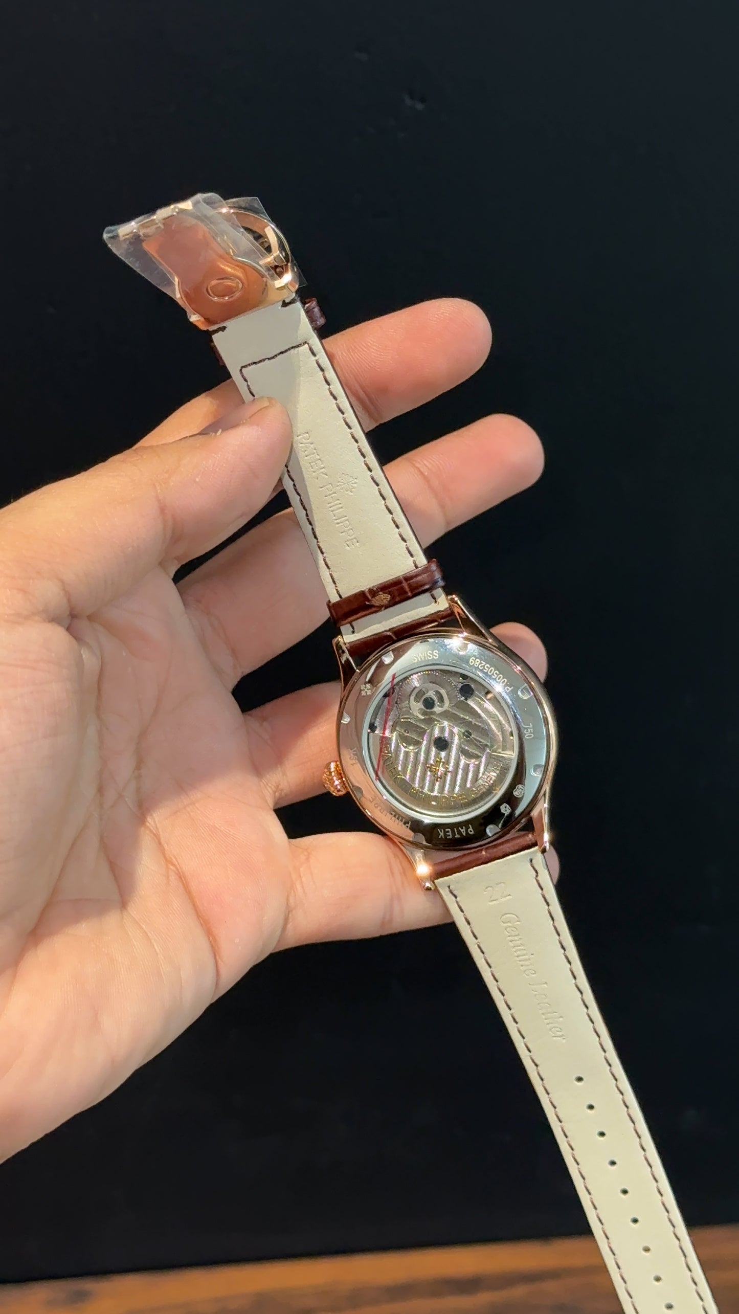 Patek Auto | Rose | Brown Leather Strap | Pendulum | Silver Classic Dial