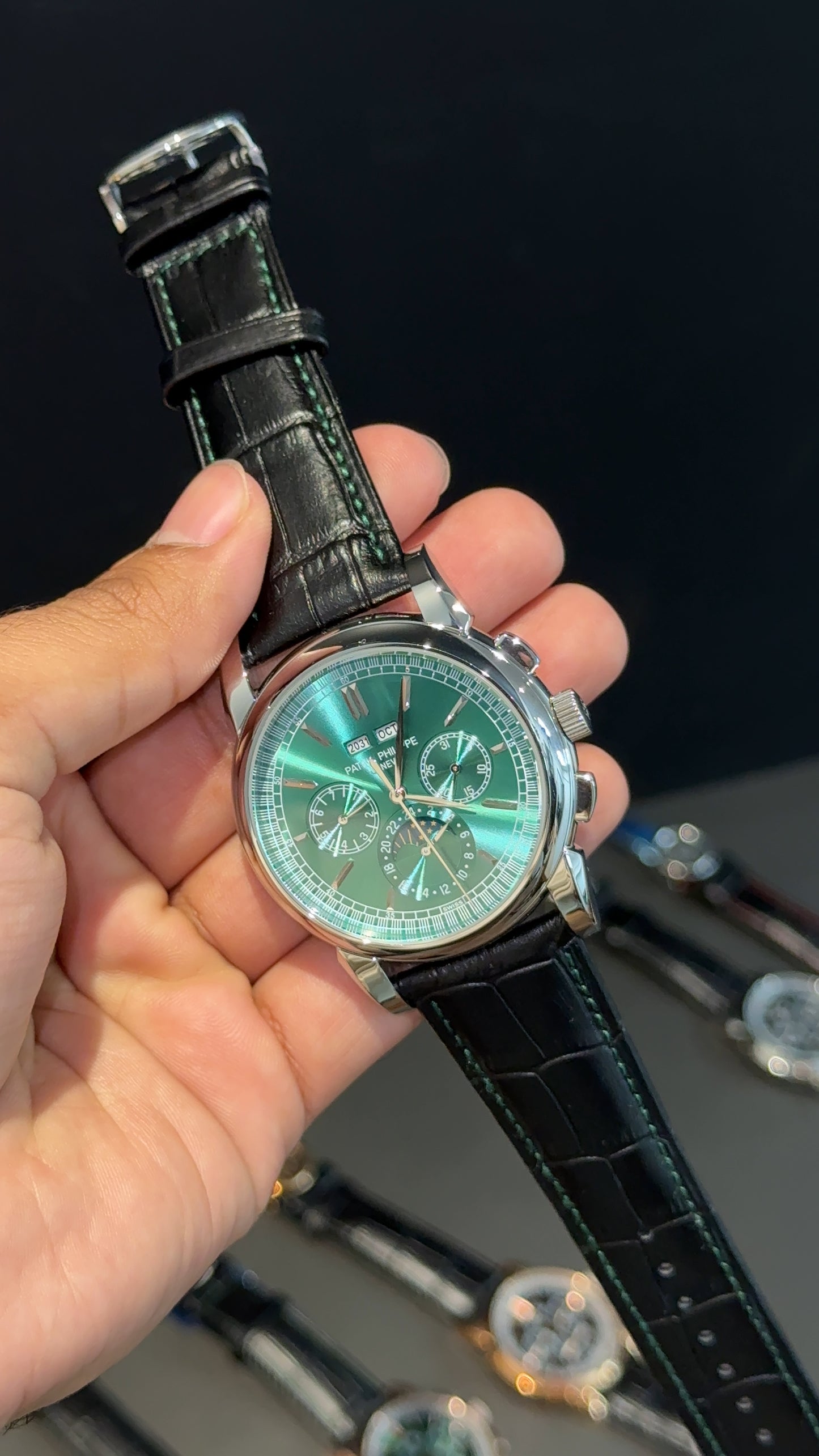 Patek Century | Auto | Olive Green Index Dial | Black leather strap