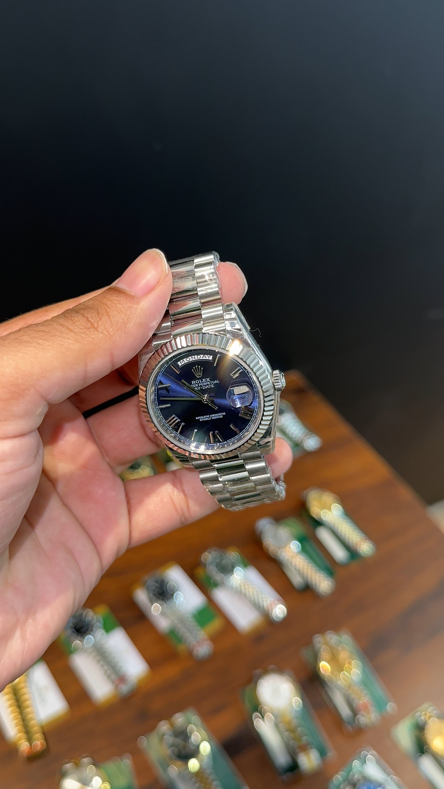 Premium Daydate | 40mm | Silver Chain | Blueish Dial