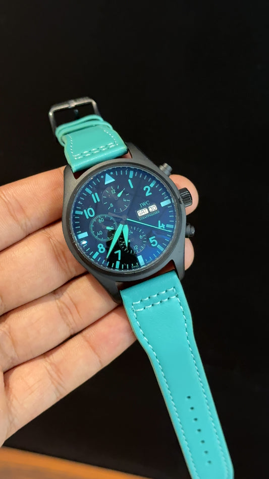 IWC | Tiffany Leather Strap | Black Case | Chrono | Tiffany Digits Needle | Black Dial