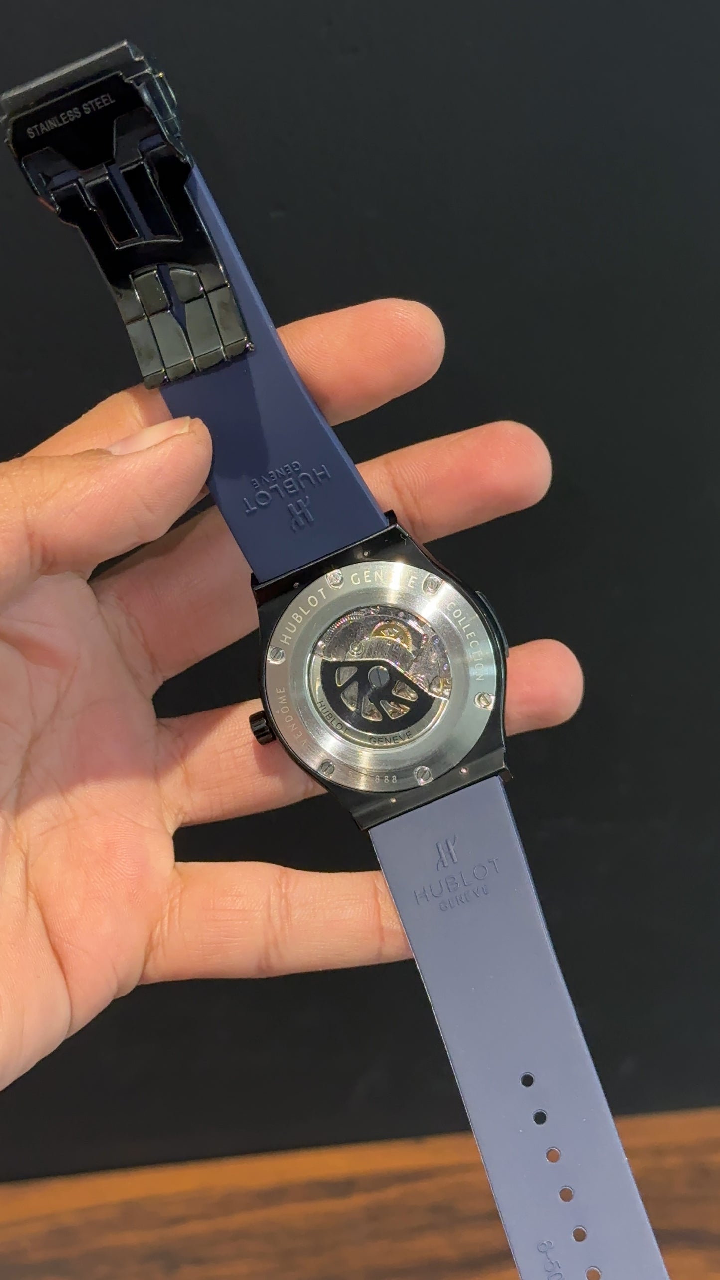 Hublot Auto | Black Case | Blue Strap | Shaddy Blueish Dial