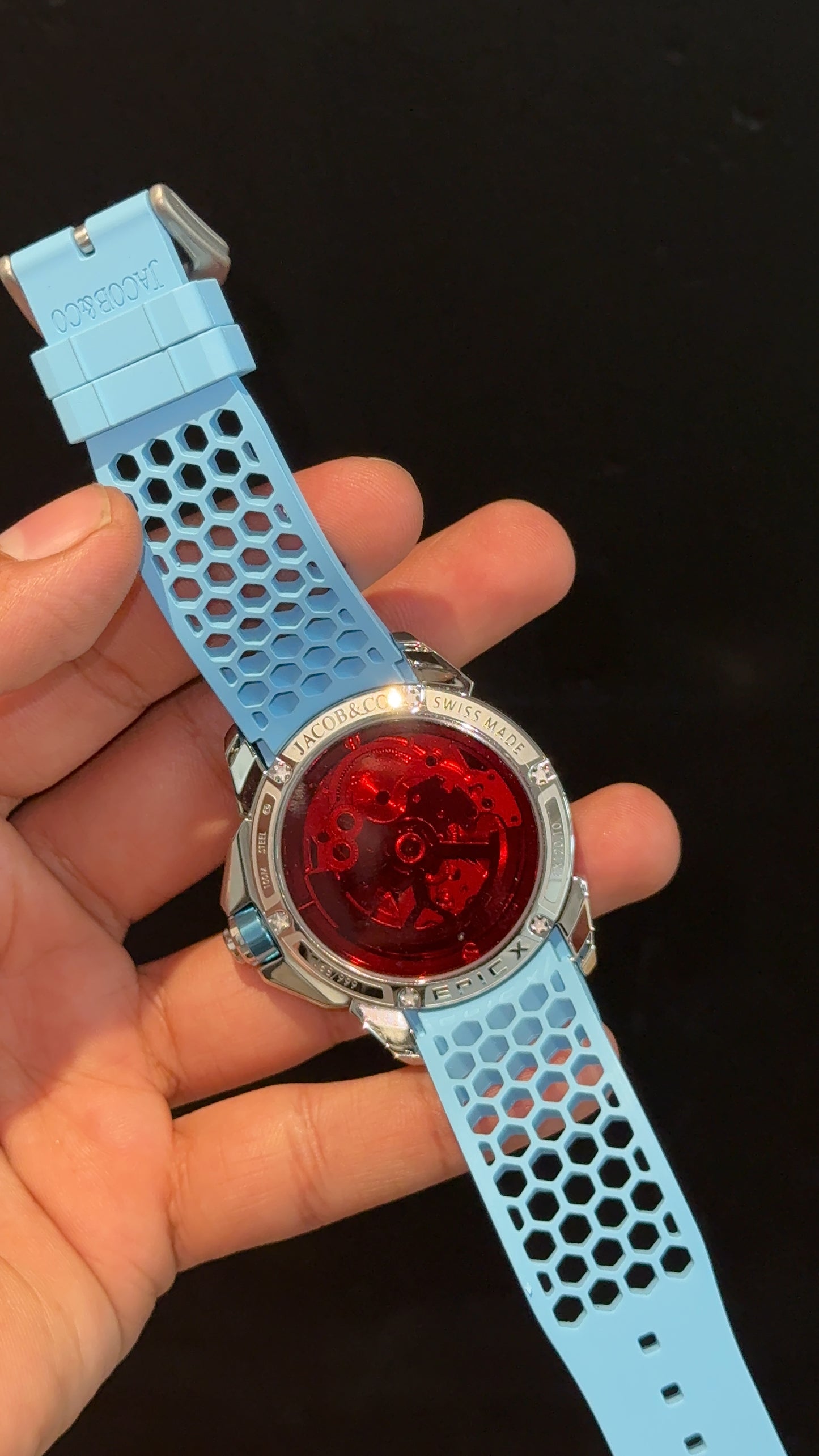 Jacob And Co | Silver Case | CR7 Edition | Sky Blue Strap | Pendulum | Sky Blue Machine Dial