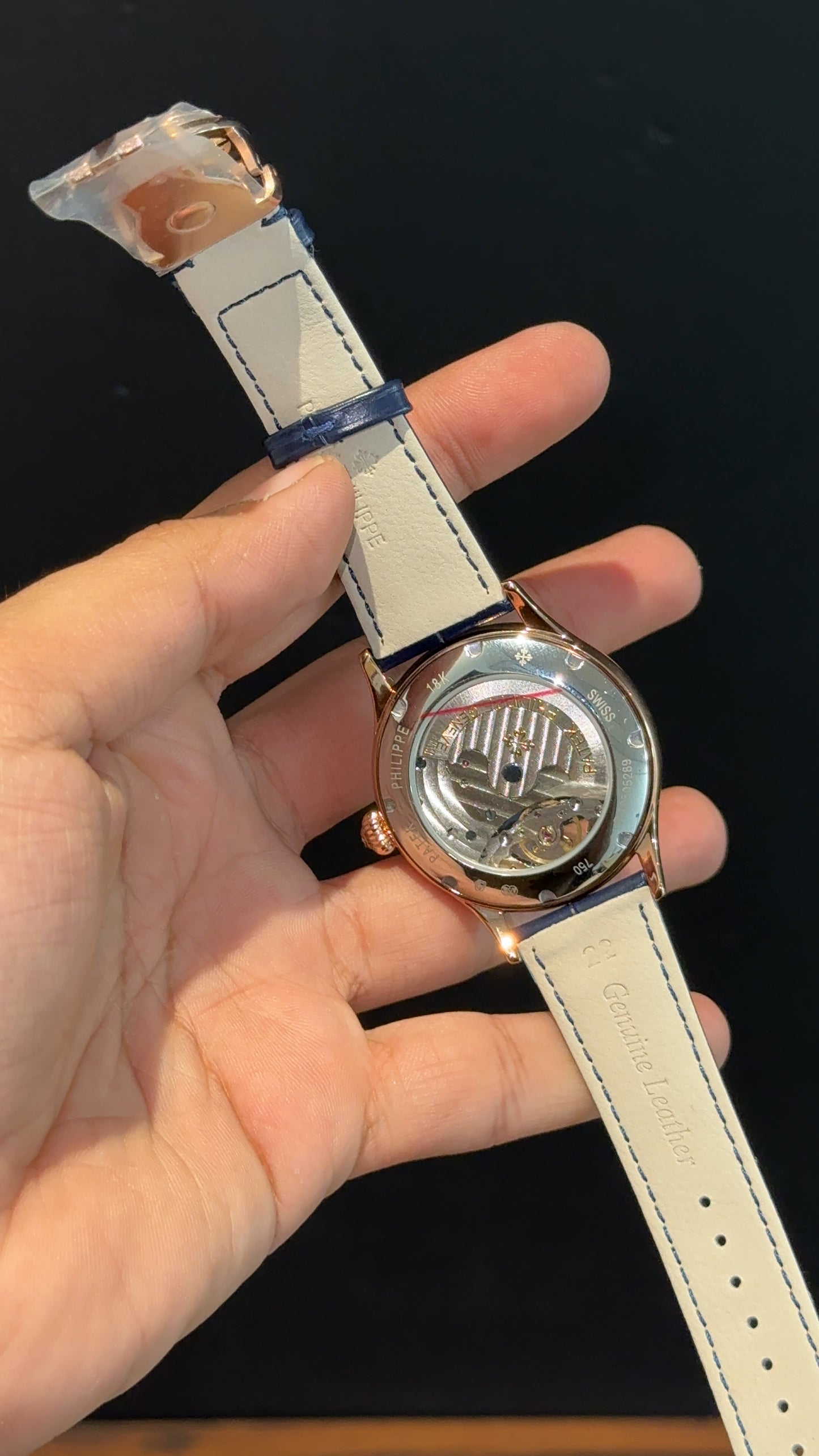 Patek Auto | Silver | Black Leather Strap | Pendulum | Black Dial