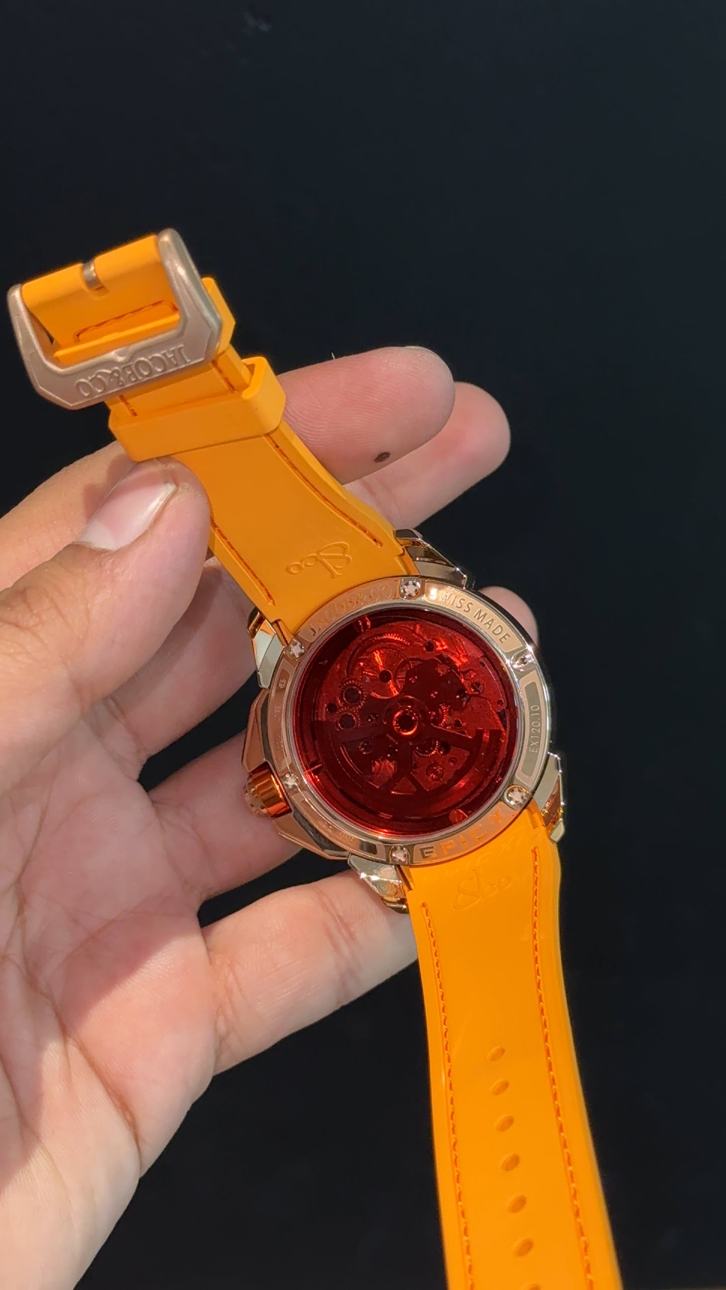 Jacob And Co | Rose Case | CR7 Edition | Orange Black Strap |Pendulum | Orange Machine Dial