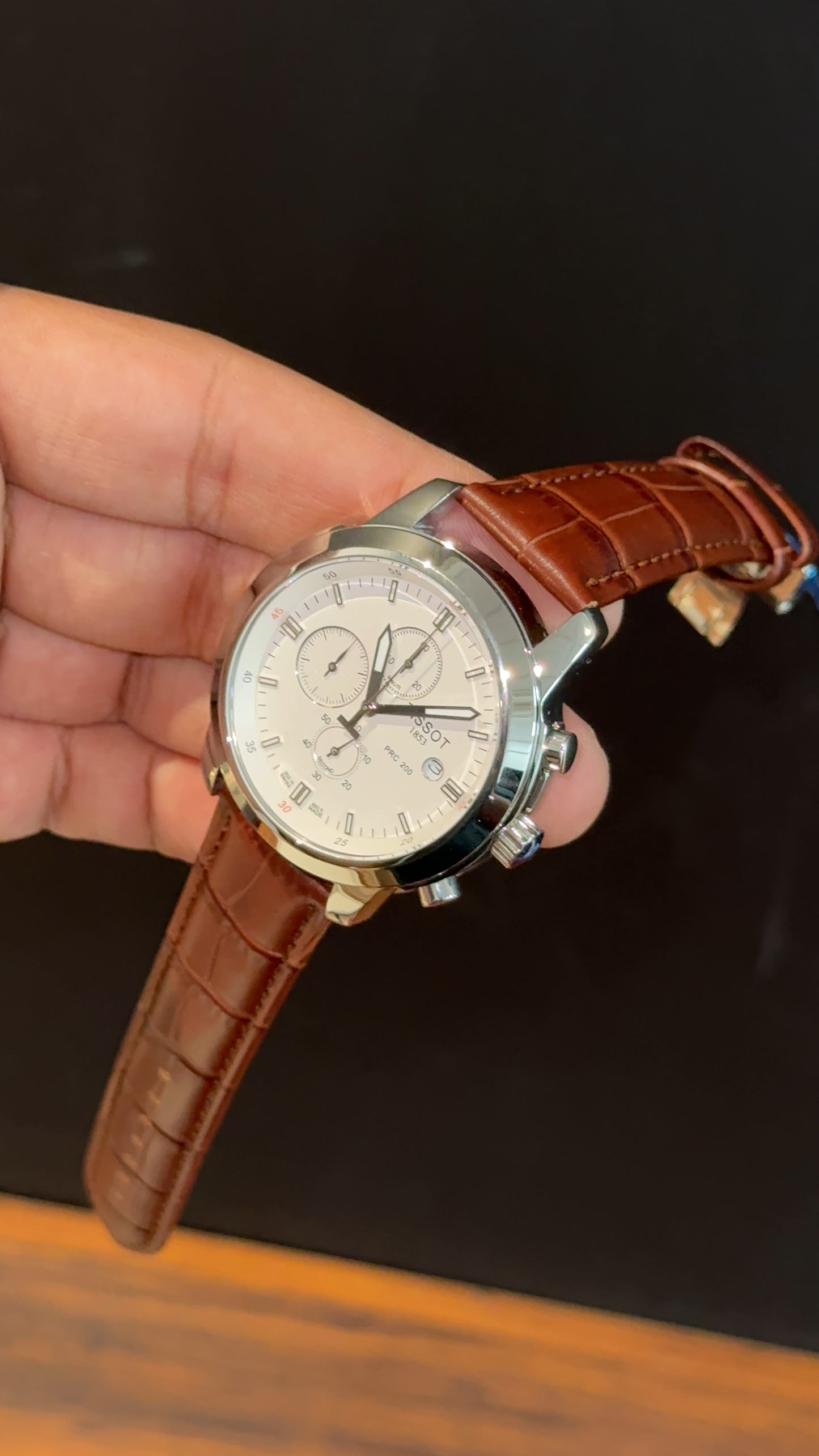 Tissot | Silver Bezel | Chrono | Brown Leather Strap | White Dial