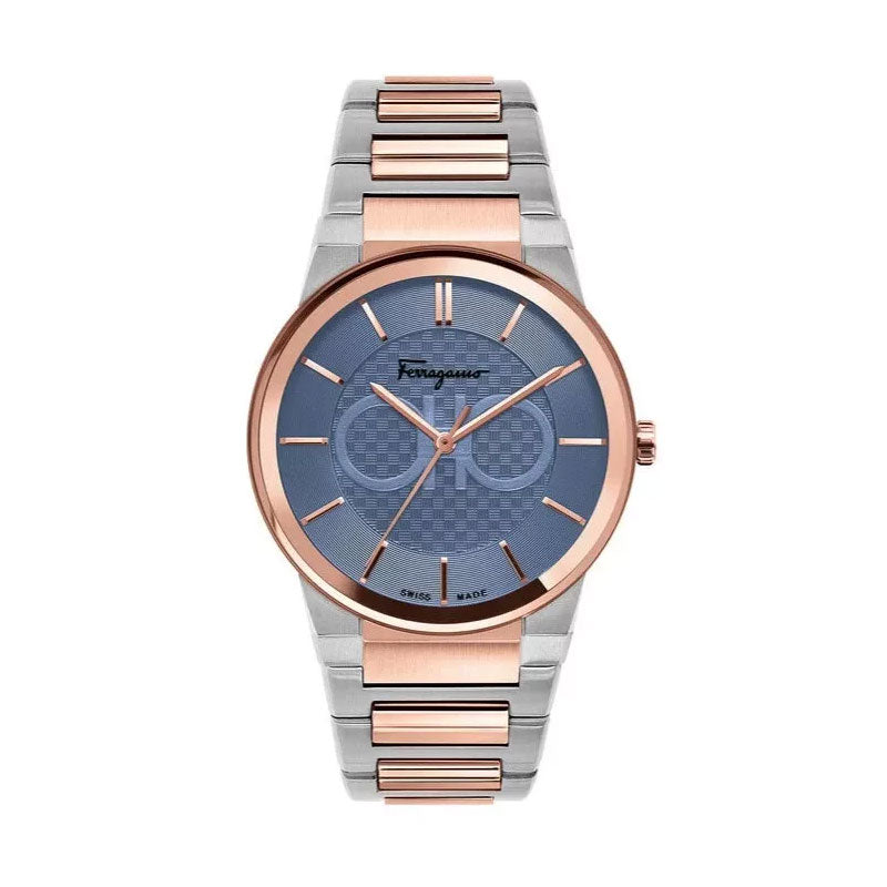 Ferragamo Swiss Made Men’s Quartz Two Tone Stainless Steel Blue Dial 41mm Watch SFHP007-20