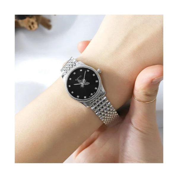 Gucci Women’s |  Silver Stainless Steel Black Dial 29mm YA1265020