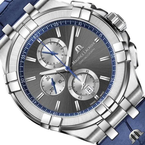 Maurice Lacroix Men’s Quartz Swiss Made Blue Leather Strap Blue Dial 44mm Watch AI1018-SS001-333-1