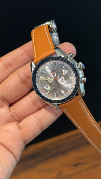 Omega Speedmaster | Camel Strap | Silver Black Case | Chrono | Cream Dial - twentyfour