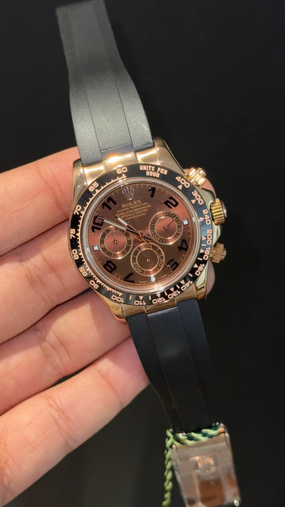 Daytona | Rose | Black Pvc Strap | Chrono | Dark Choco Brown Dial
