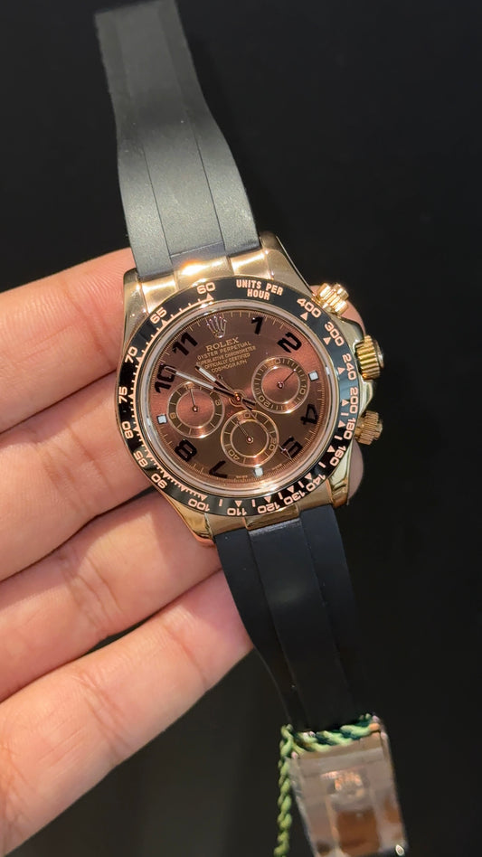 Daytona | Rose | Black Pvc Strap | Chrono | Dark Choco Brown Dial