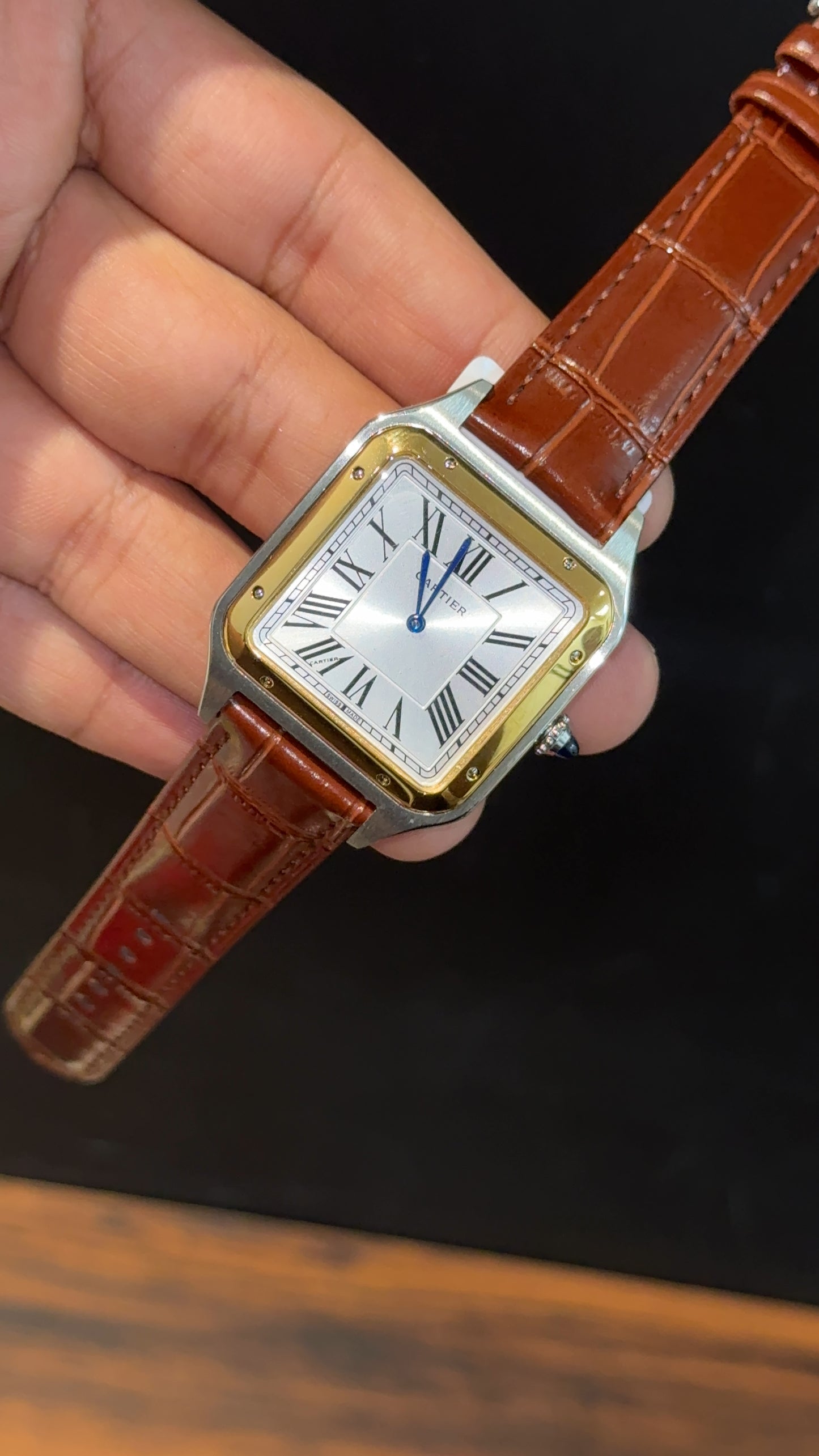 Cartier Dumont Lacquer | Gold Two Tone Case | Brown Leather Strap | White Dial - twentyfour