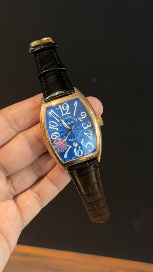 Franck muller Rose  | Black  Leather Strap | Blue Dial