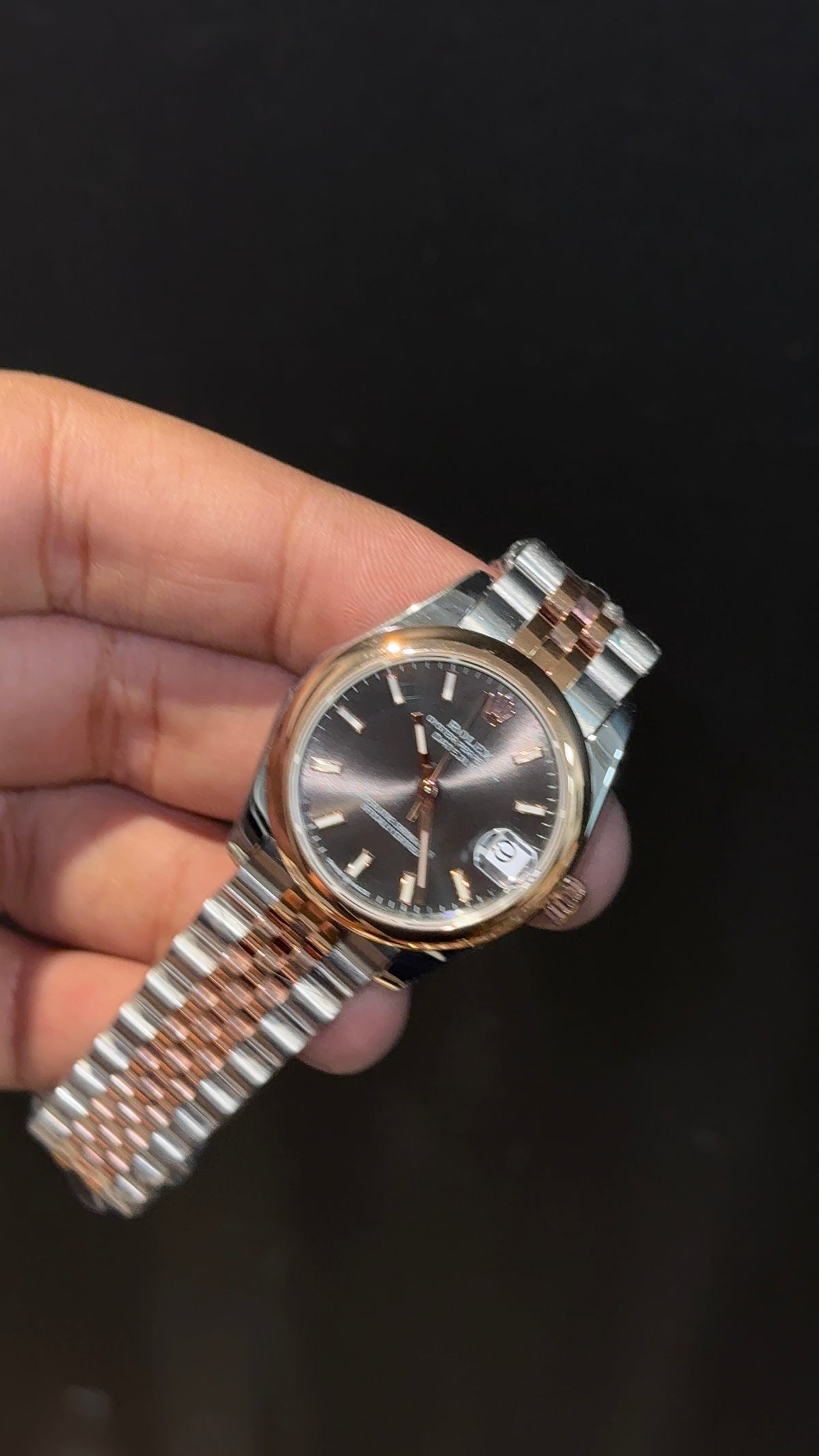 Premium DateJust | Eveline | Plain Bezel | 30mm | Women | Rose Two Tone | Grey Dial