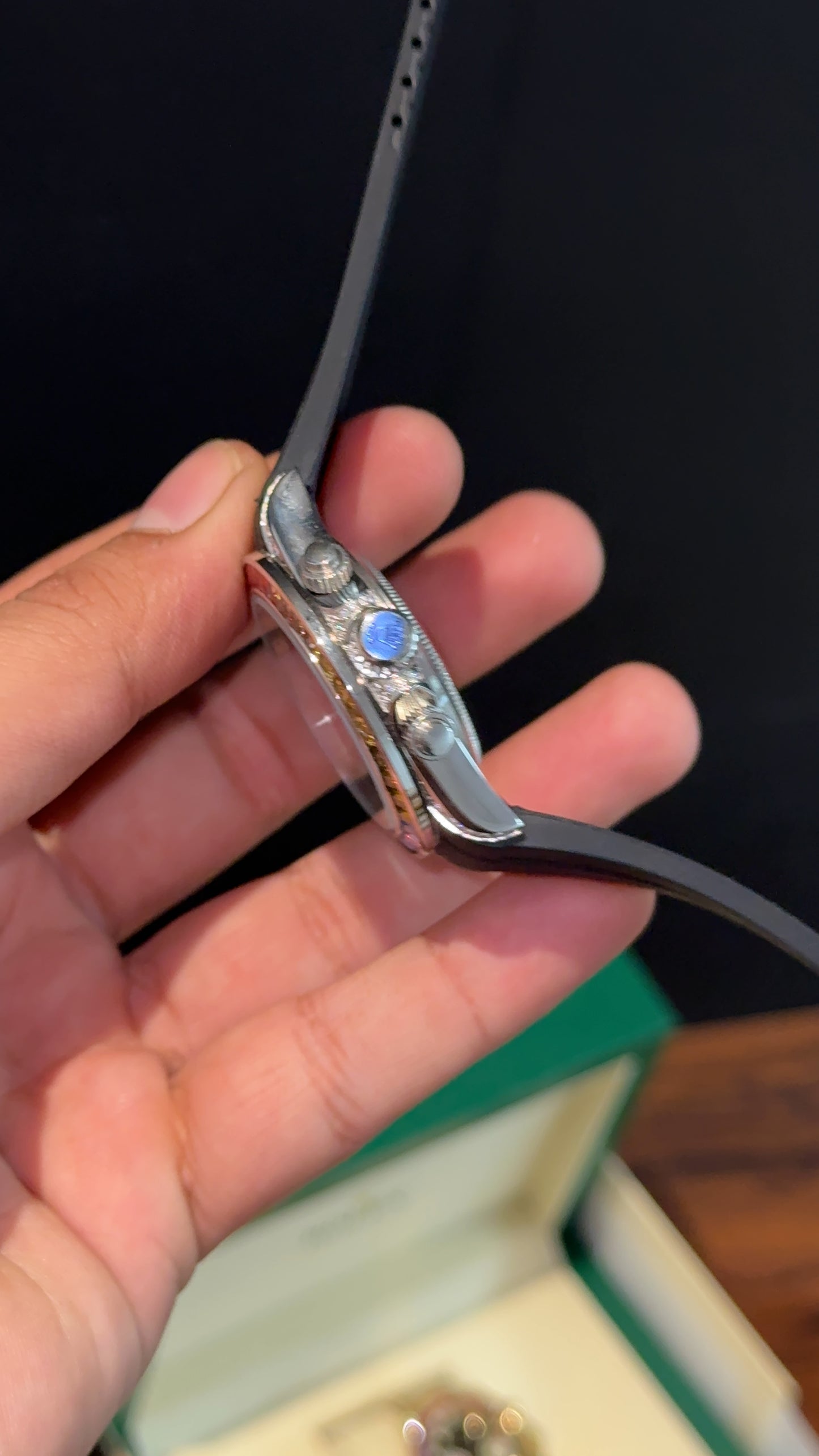 Daytona Silver | Rainbow Diamond Case | Black Pvc Strap | Rainbow Digit | Chrono | Black Dial