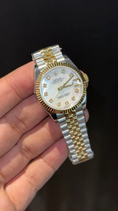 Premium DateJust | 30mm | Women | Gold Two Tone | White  Rainbow Dial