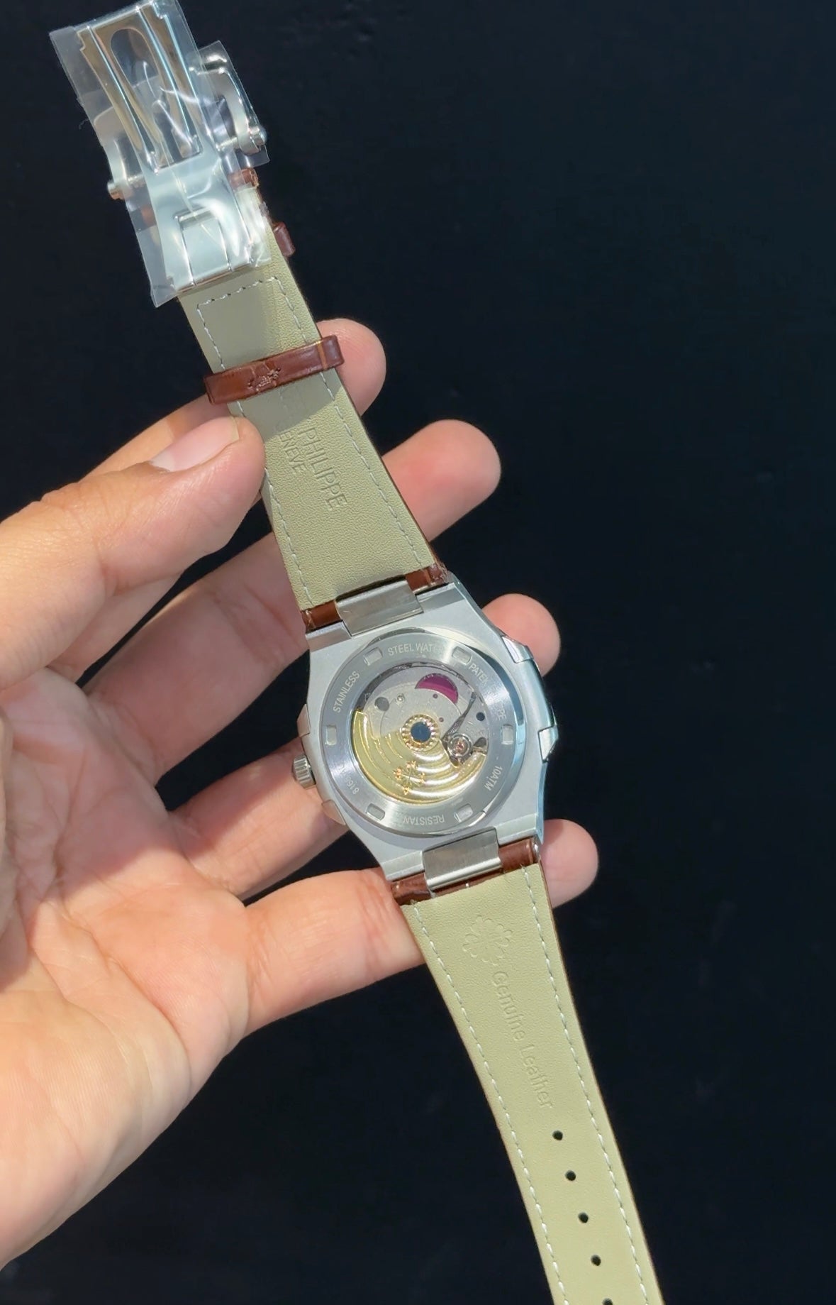 Pp Auto | Brown Leather Strap | Silver Case | Gradient Red Dial