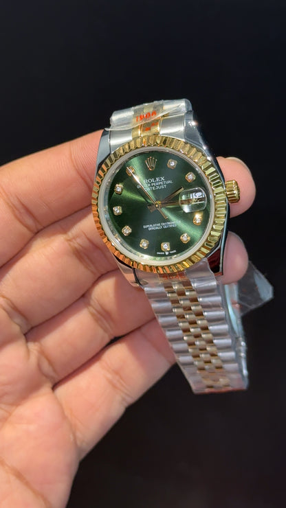 Datejusy | 36mm | Gold Two Tone  | Green Diamond Dial
