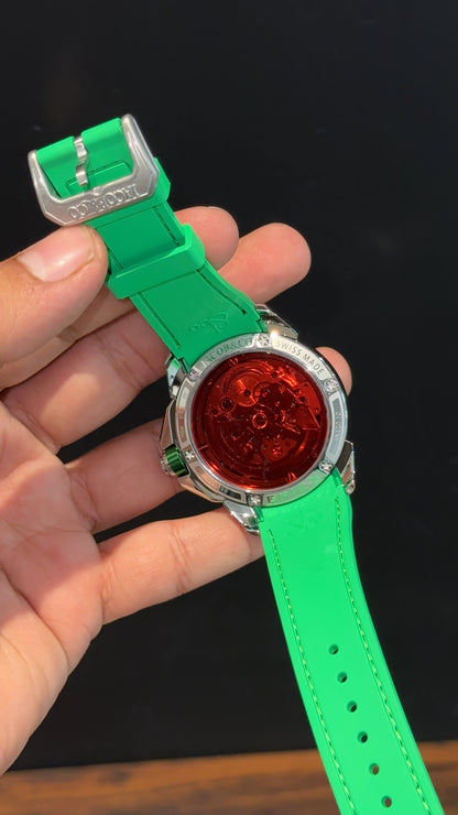 Jacob And Co | Silver Case | CR7 Edition | Green Black Strap | Pendulum | Green Machine Dial