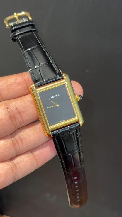 Cartier Tank | Gold | Black Leather Strap | Black Crafted Dial