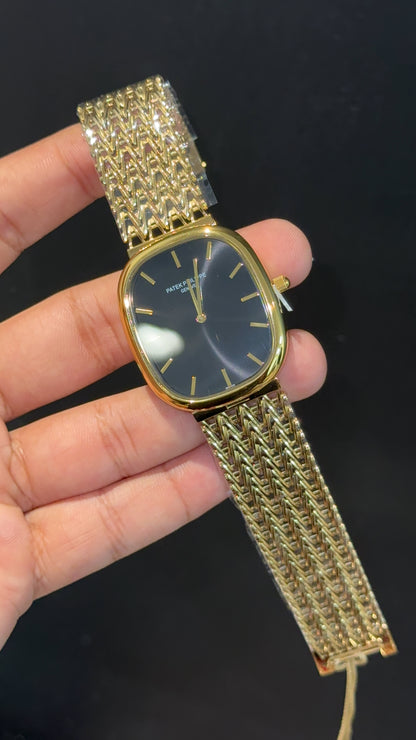Pp Ellipse | Gold Mesh Chain | Black Ebony Dial