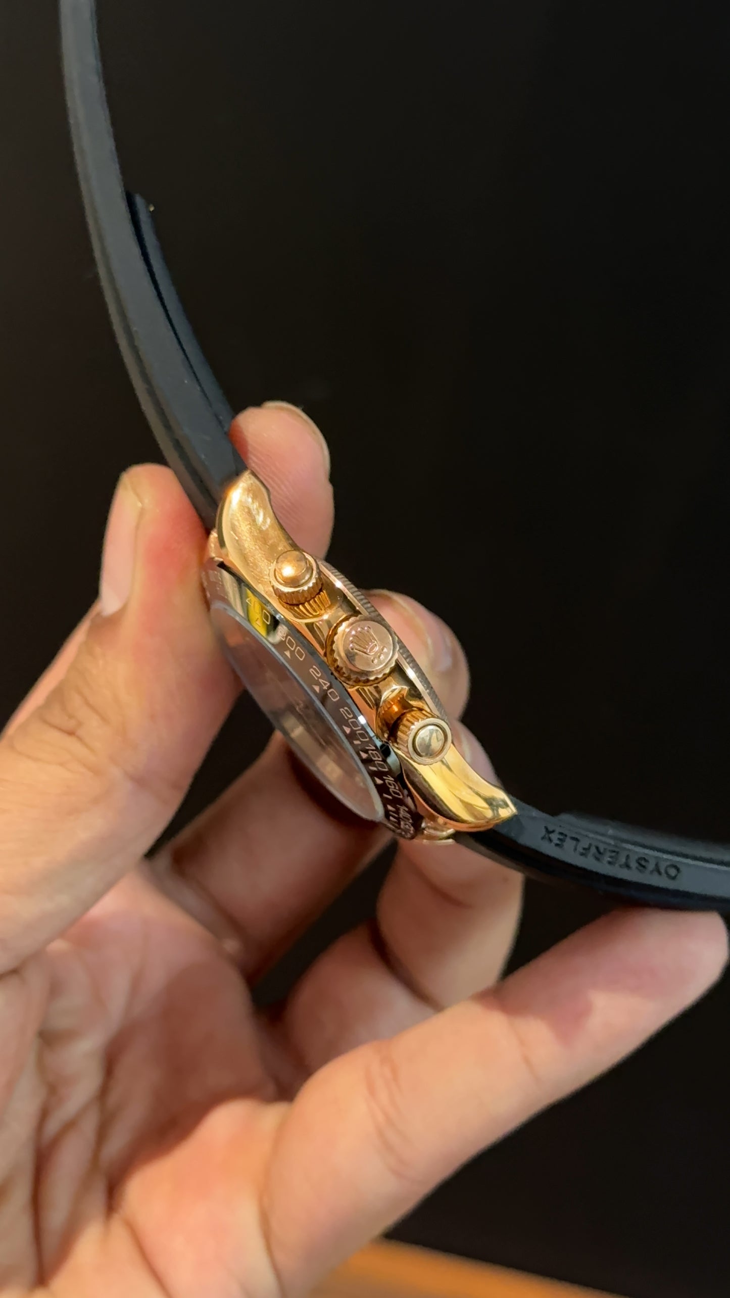 Daytona | Rose | Pvc Strap | Chr | Gold Diamond Black Dial