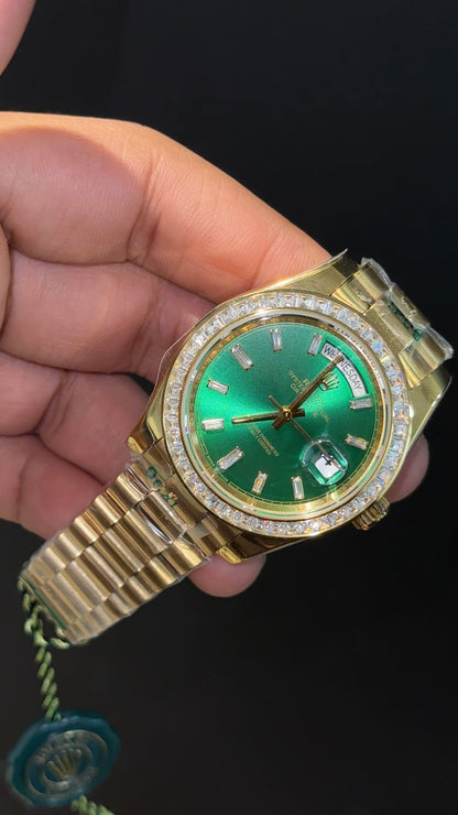 DayDate | Diamond Bezel | Gold Chain | Green Pearl Dial