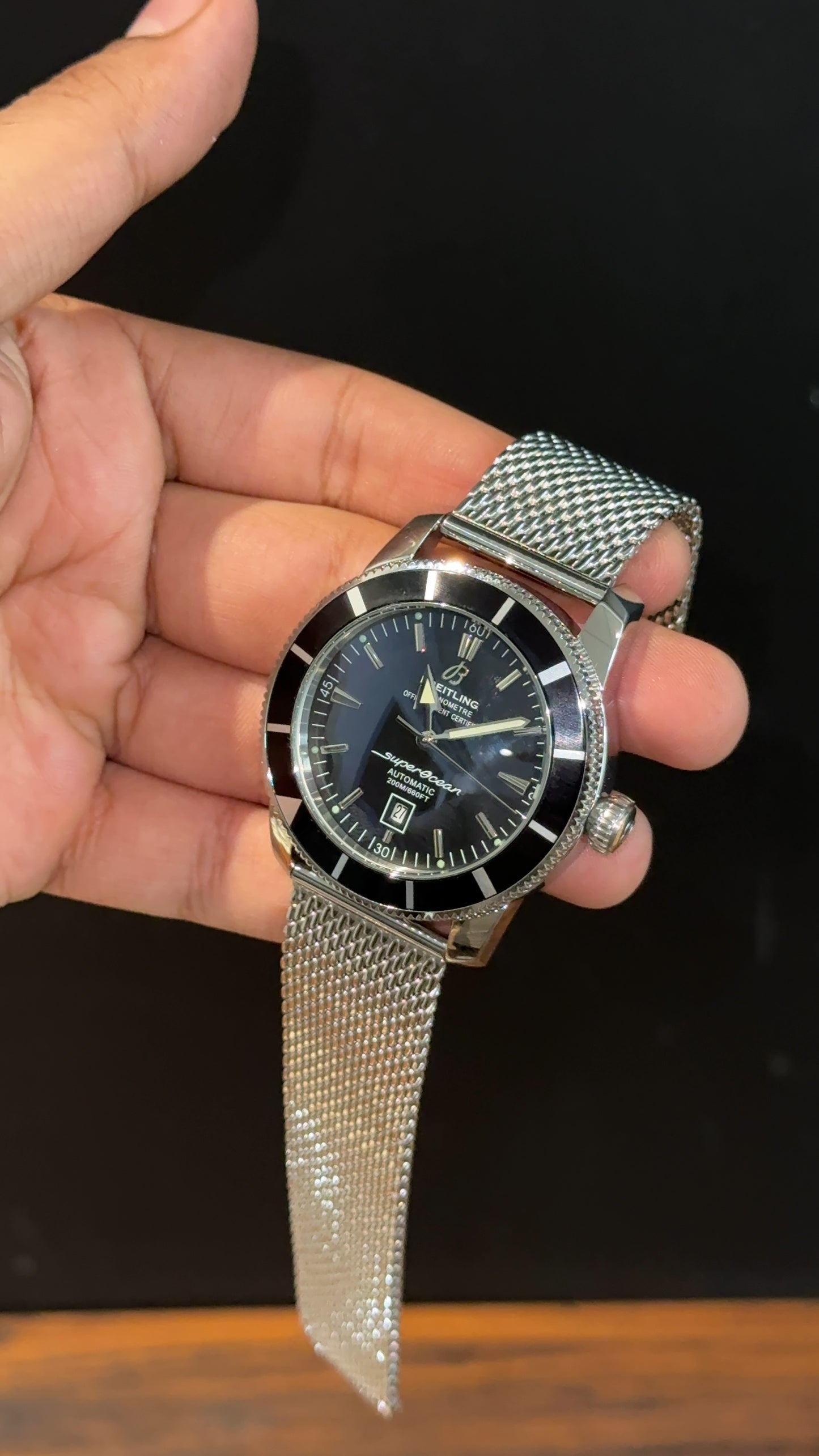 Brietling | Silver Magnetic Chain | Black Dial