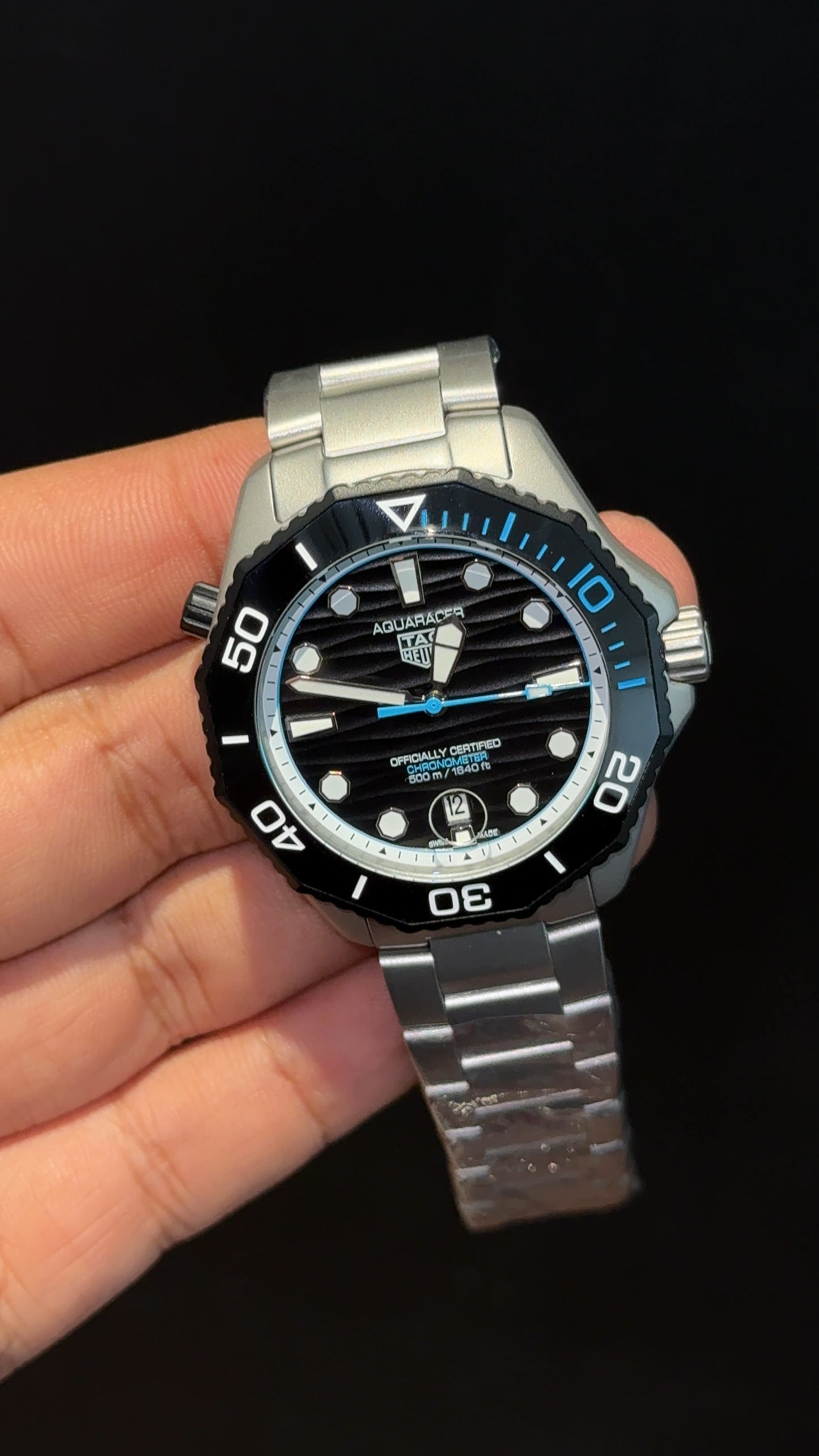 Tag Aquaracer | Silver Chain | Black Bezel | Blue Needles | Black Dial