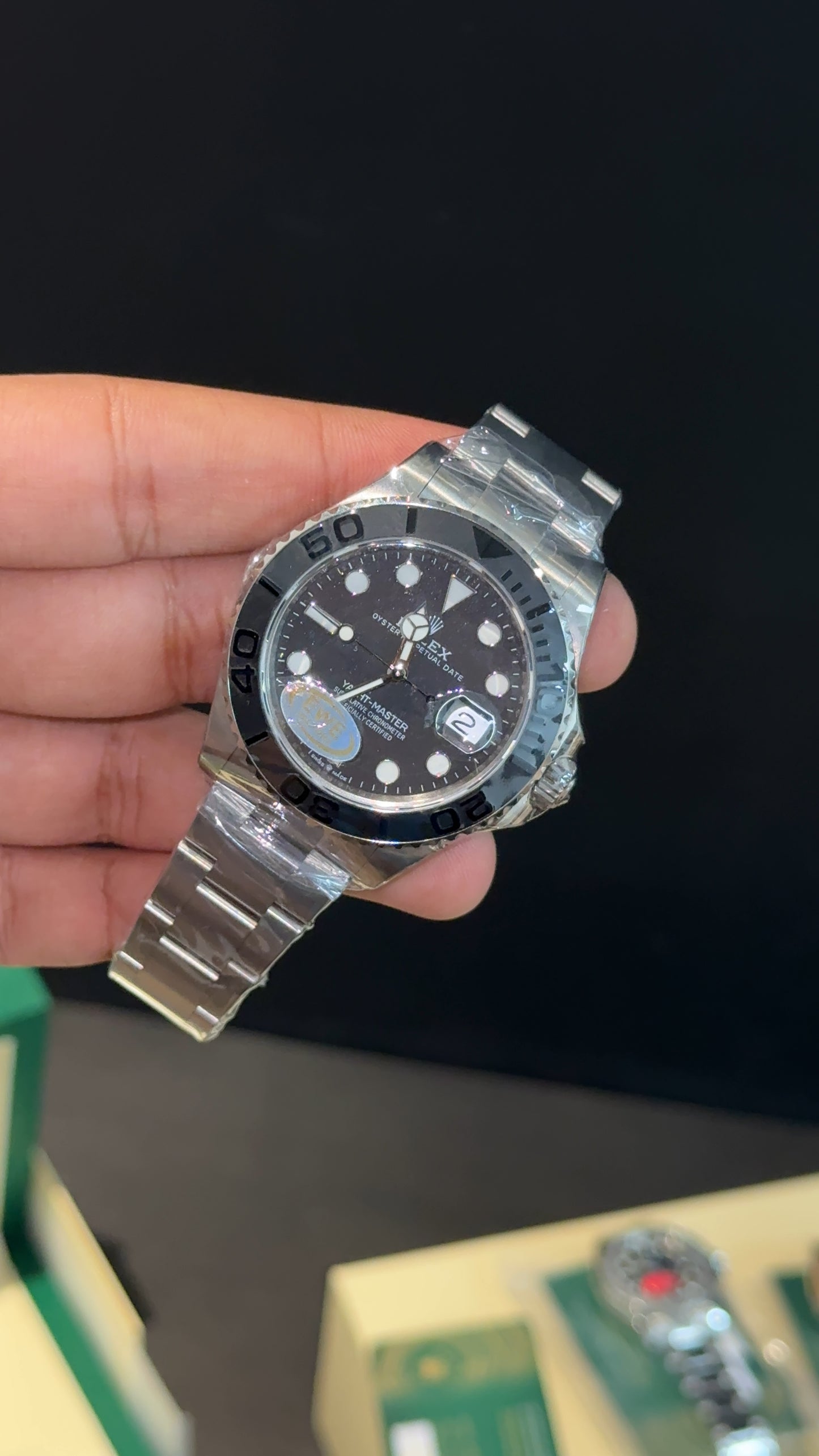 Premium Yatch Master | Silver Chain | Black Bezel | Black Dial
