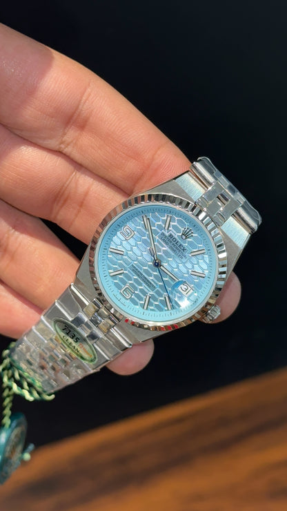 Premium Land Dweller | 36mm | Silver Chain |  Sky Blue Textured Dial