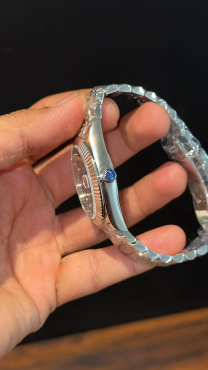 Premium DatejJust | Silver Chain | Diamond Digit | Blue Dial