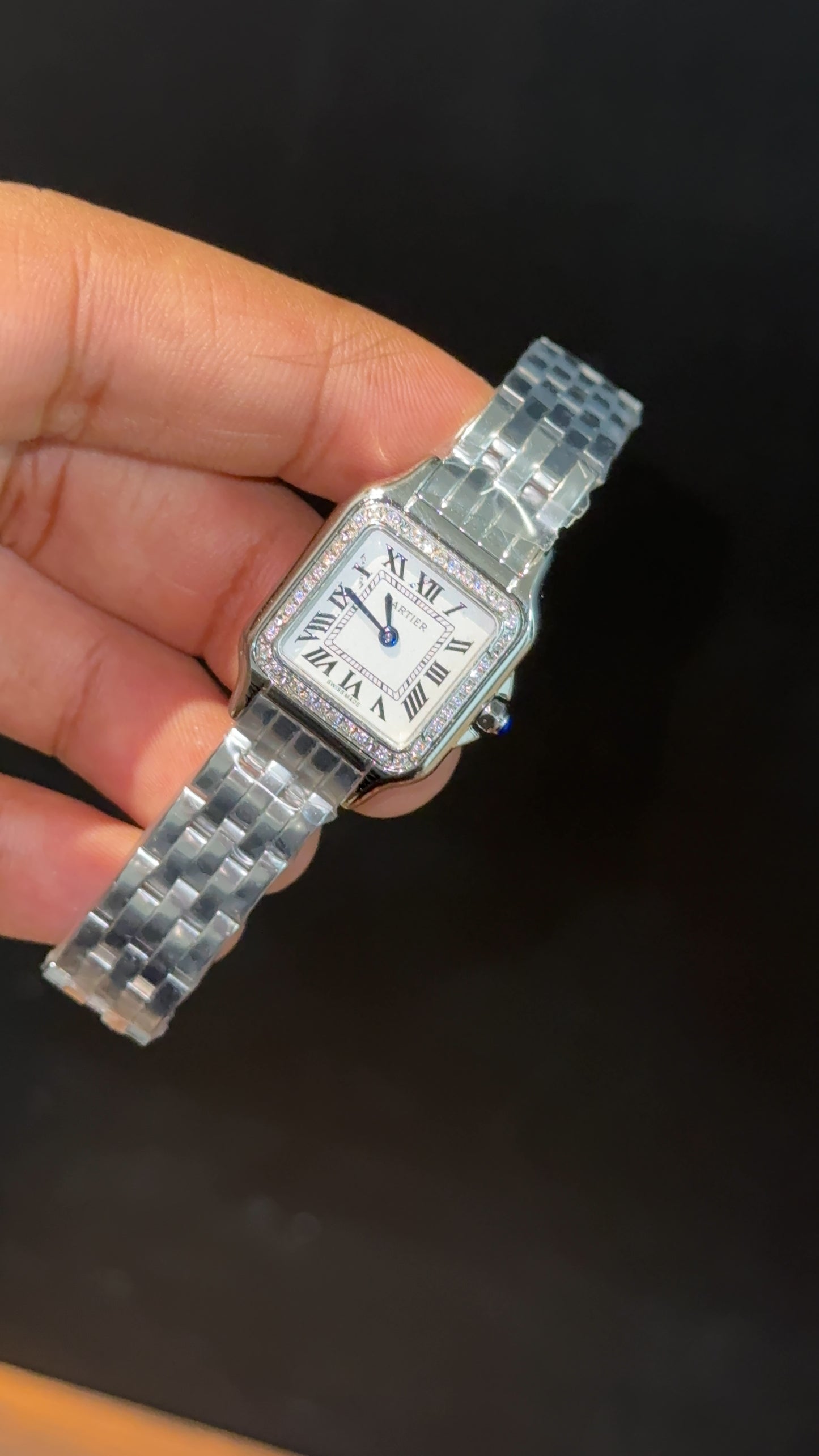 Cartier Panthere | 22mm | Woman  | Diamond Case | Silver Chain | White Dial