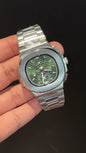 PP Auto | Silver Chain | Dual Time Edition | Olive Green Dial