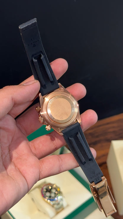 Daytona Rose | Diamond Case | Black Pvc Strap | Diamond Digit | Chrono | Rose Pearl Dial