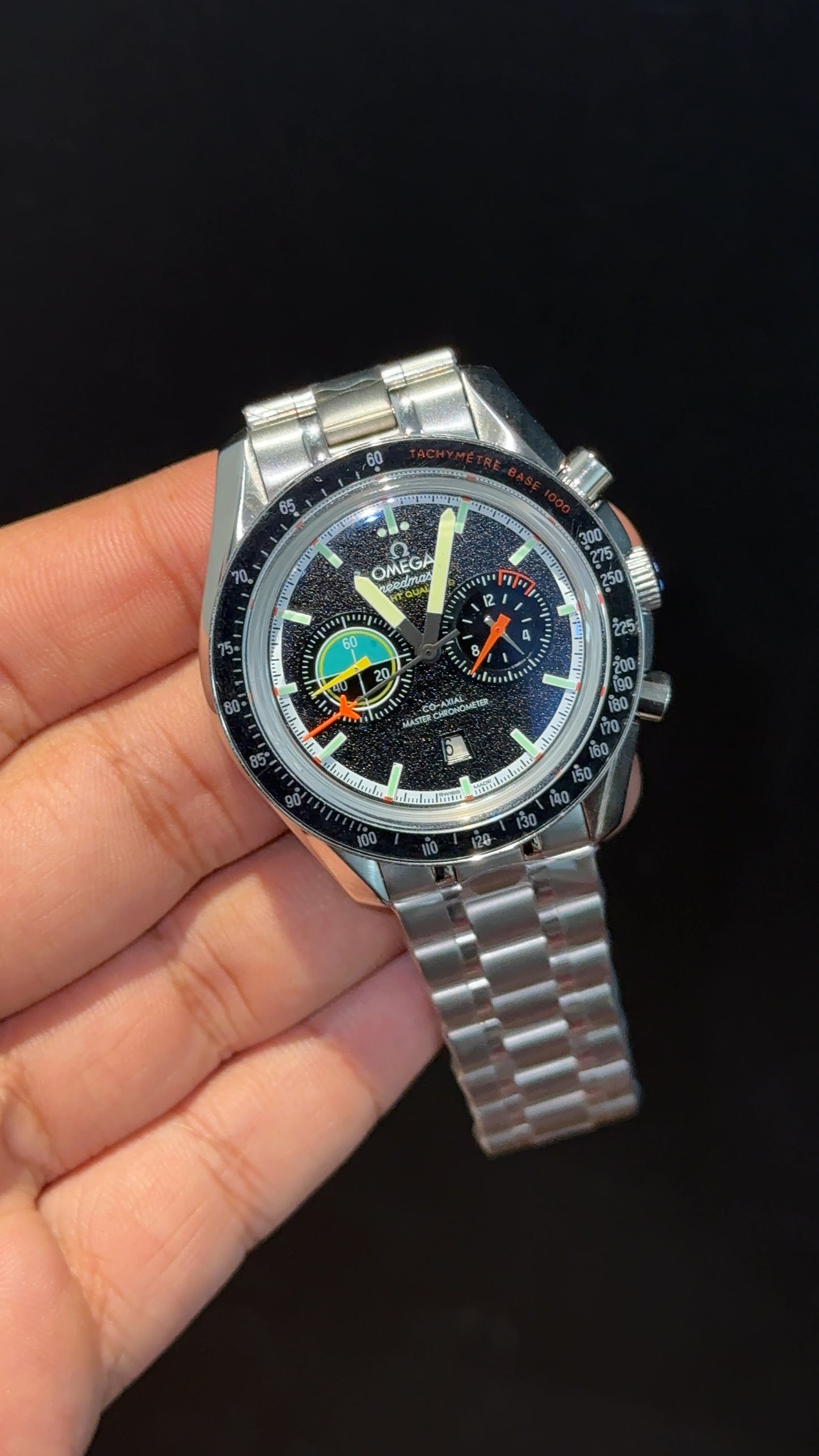 Omega Speedmaster | Silver Chain | Rainbow Chrono | Black Textured Dial